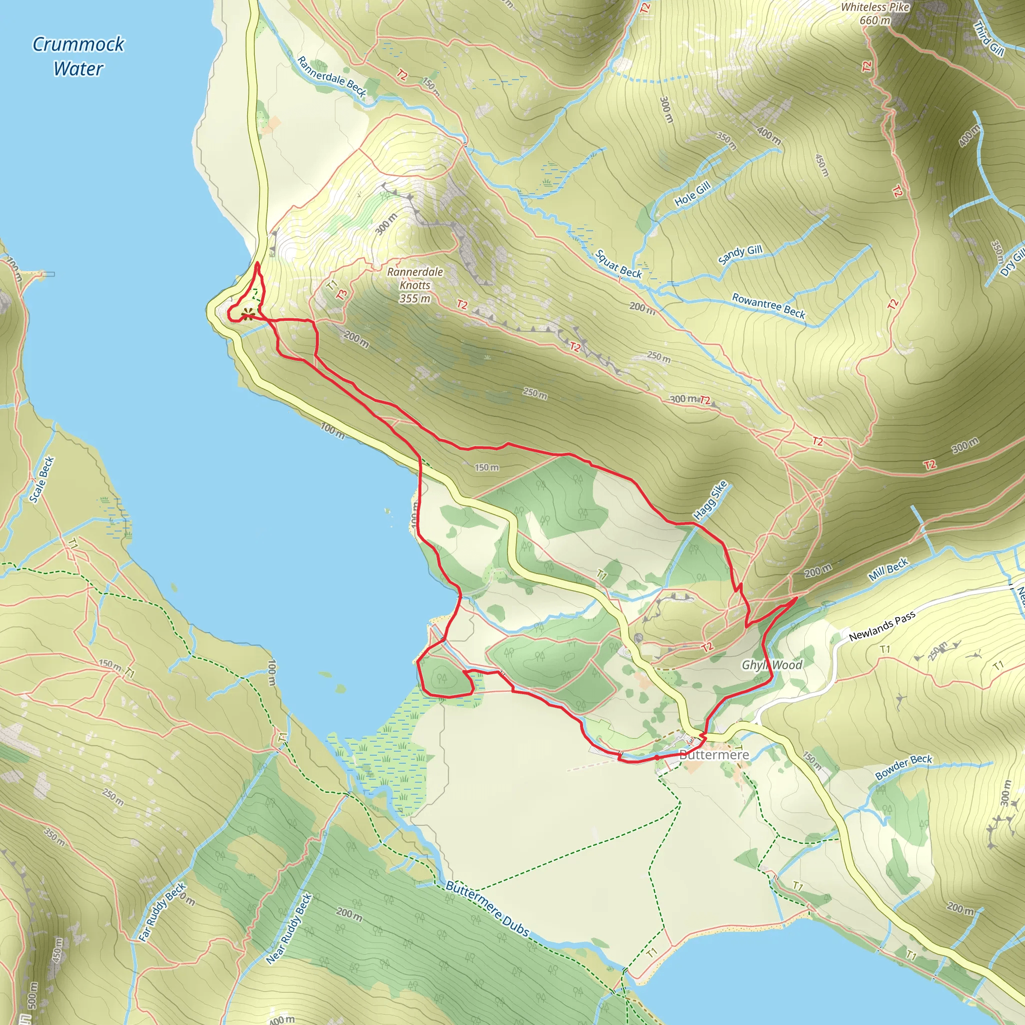 Ghyll Wood, Hause Point and Long How Loop mobile static map