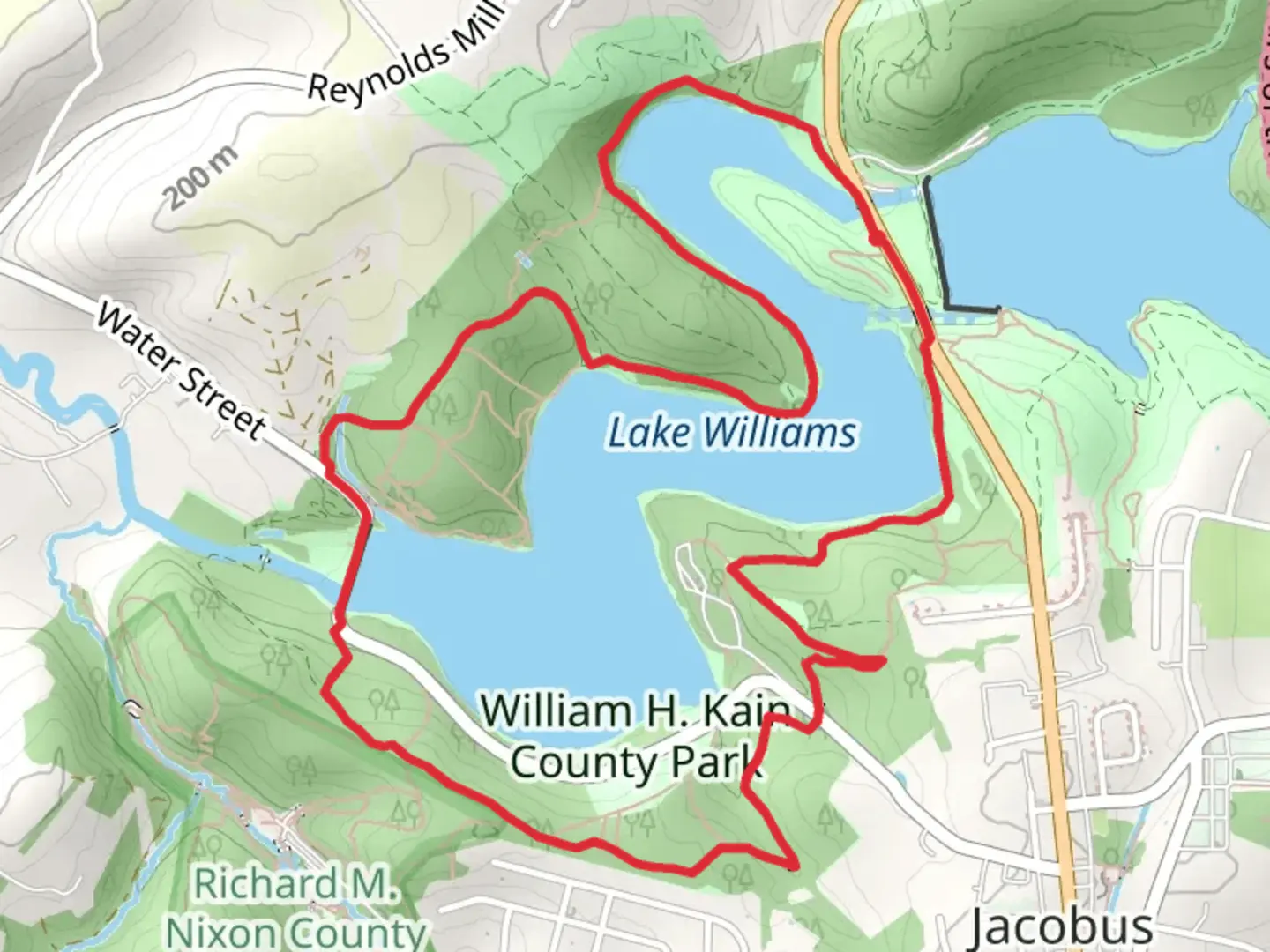An image depicting the trail Lake Williams Loop Trail - Jacobus and its surrounding area.