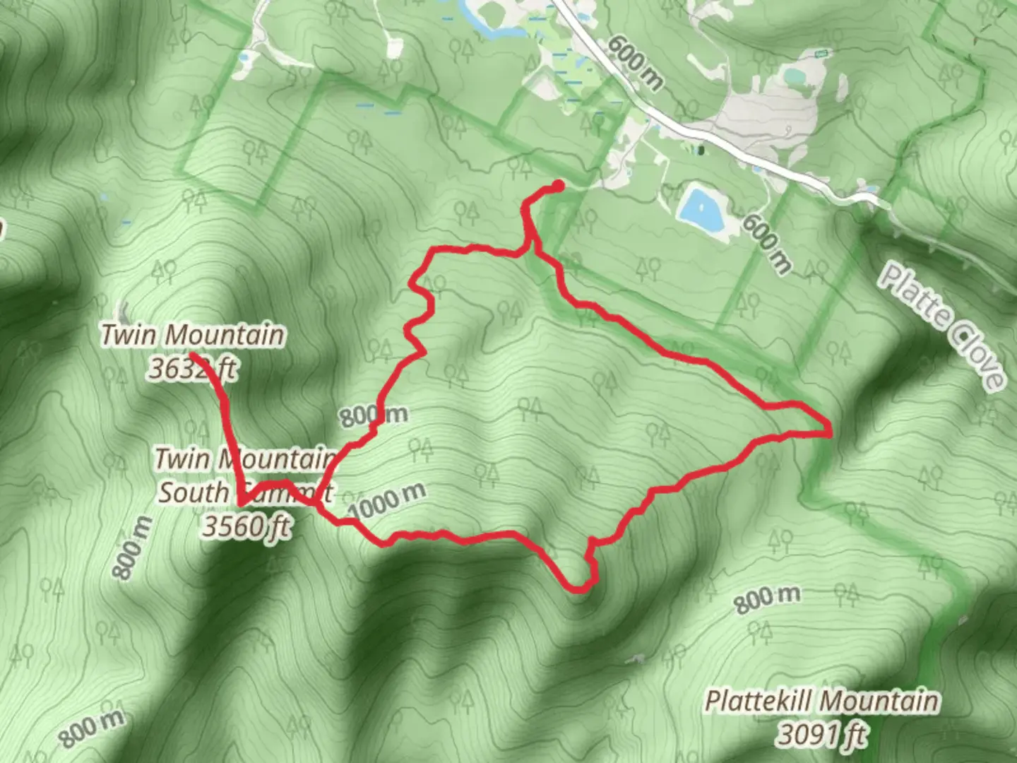 An image depicting the trail Twin Mountain - Indian Head Mountain via Devil's Path and its surrounding area.