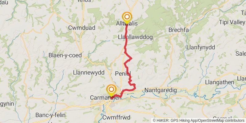 Caerhun to Carmarthen via Wales Coast Path stage 14 Map