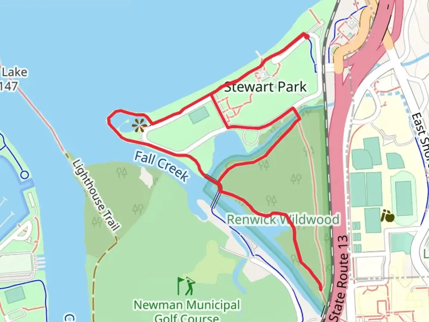 An image depicting the trail Fall Creek Loop via Bird Sanctuary Trail and its surrounding area.