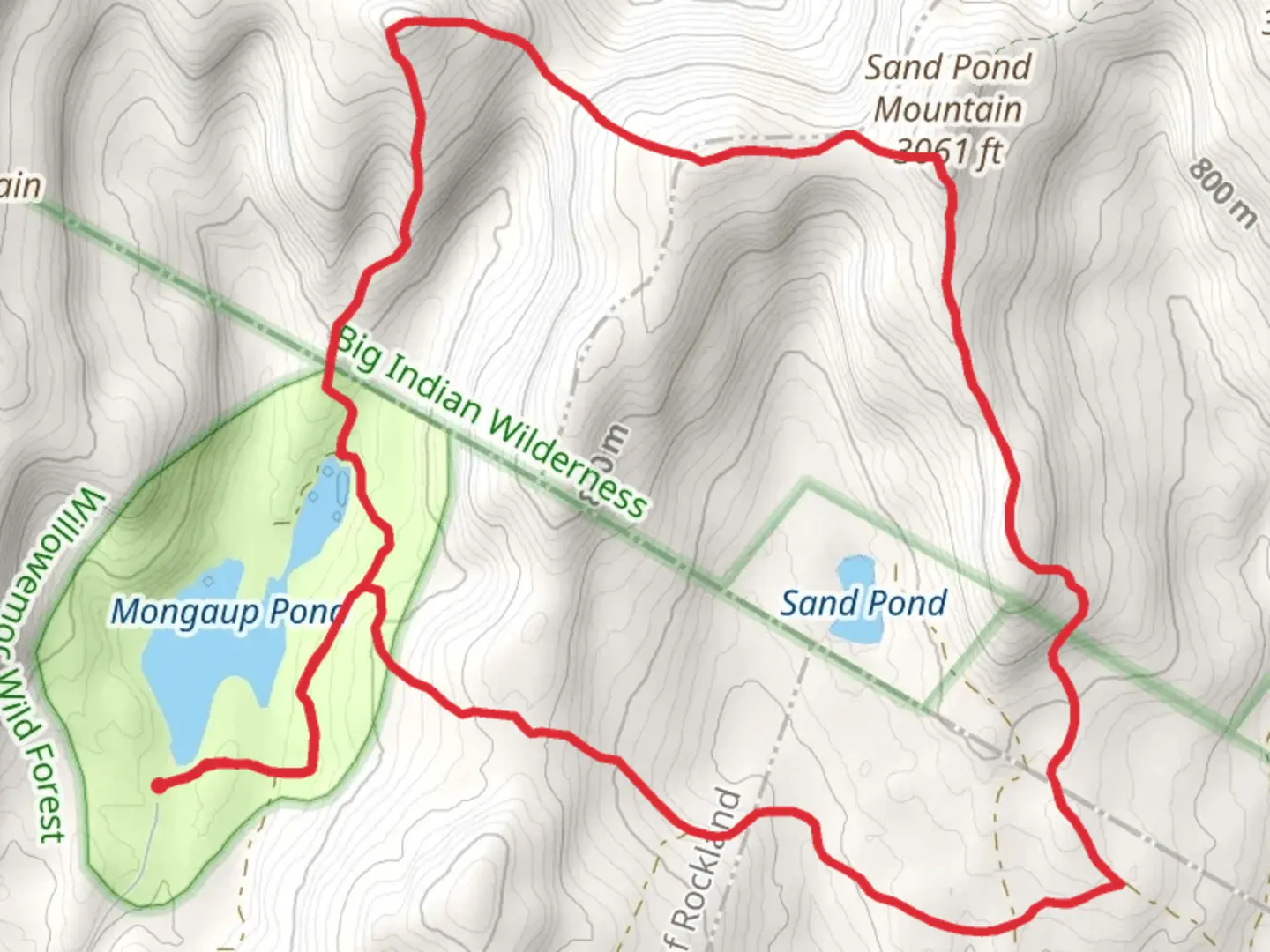 An image depicting the trail Sand Pond and Sand Pond Mountain Loop Trail and its surrounding area.