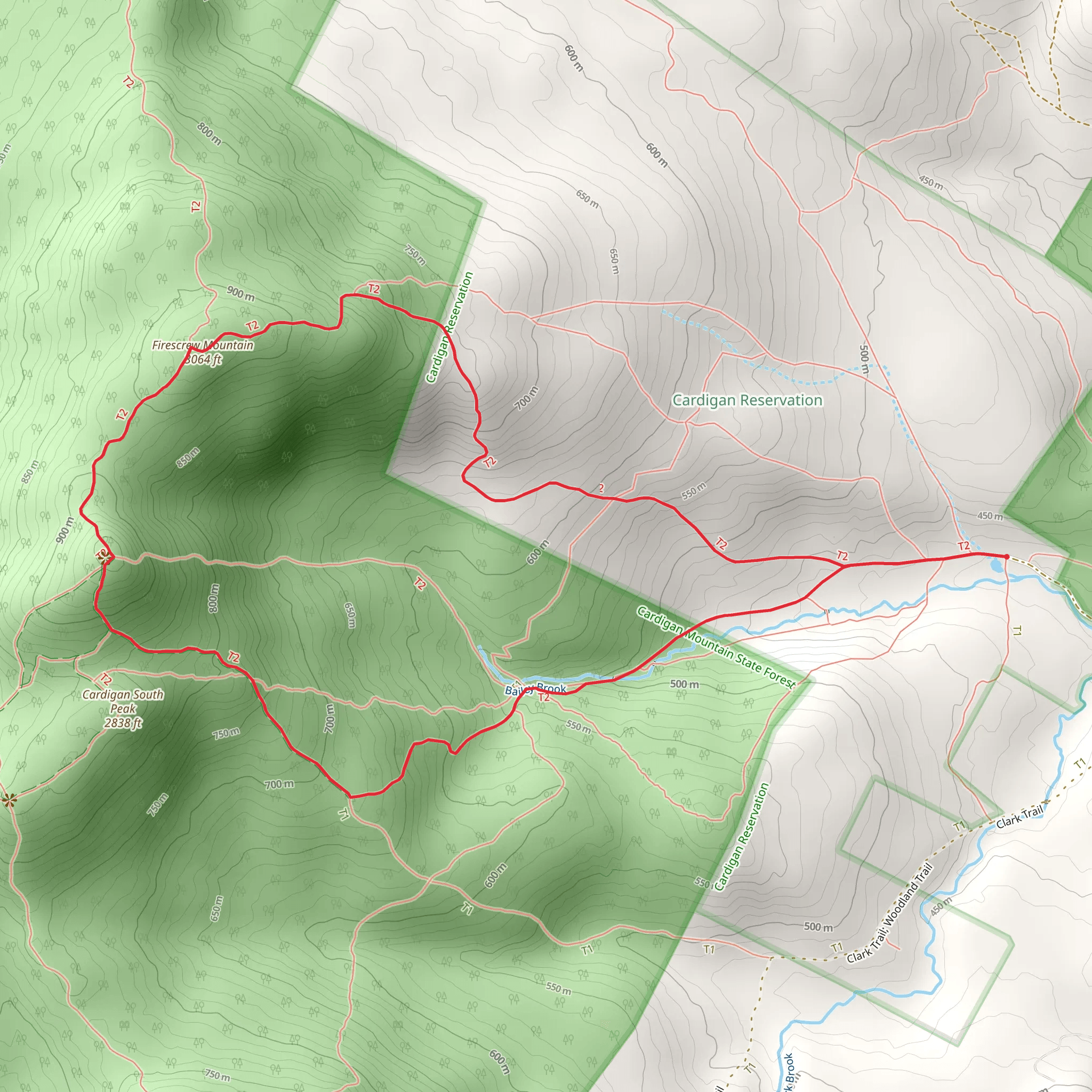 Firescrew and Mount Cardigan Loop Trail mobile static map