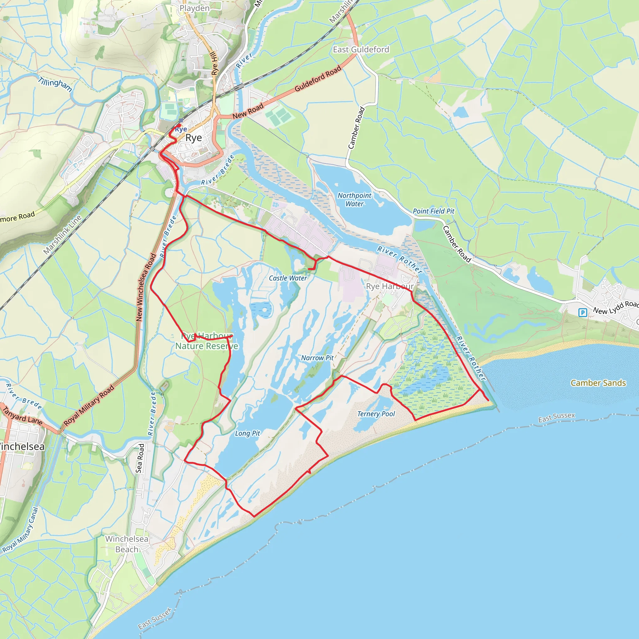 Rye Harbour Nature Reserve and Long Pit Loop mobile static map