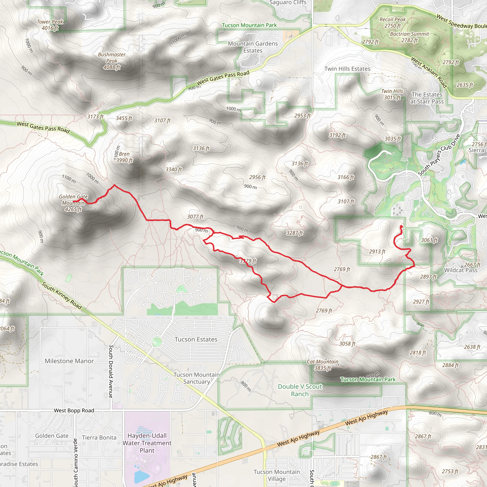 Golden Gate Mountain via Star Pass Trail and Yetman trail mobile static map