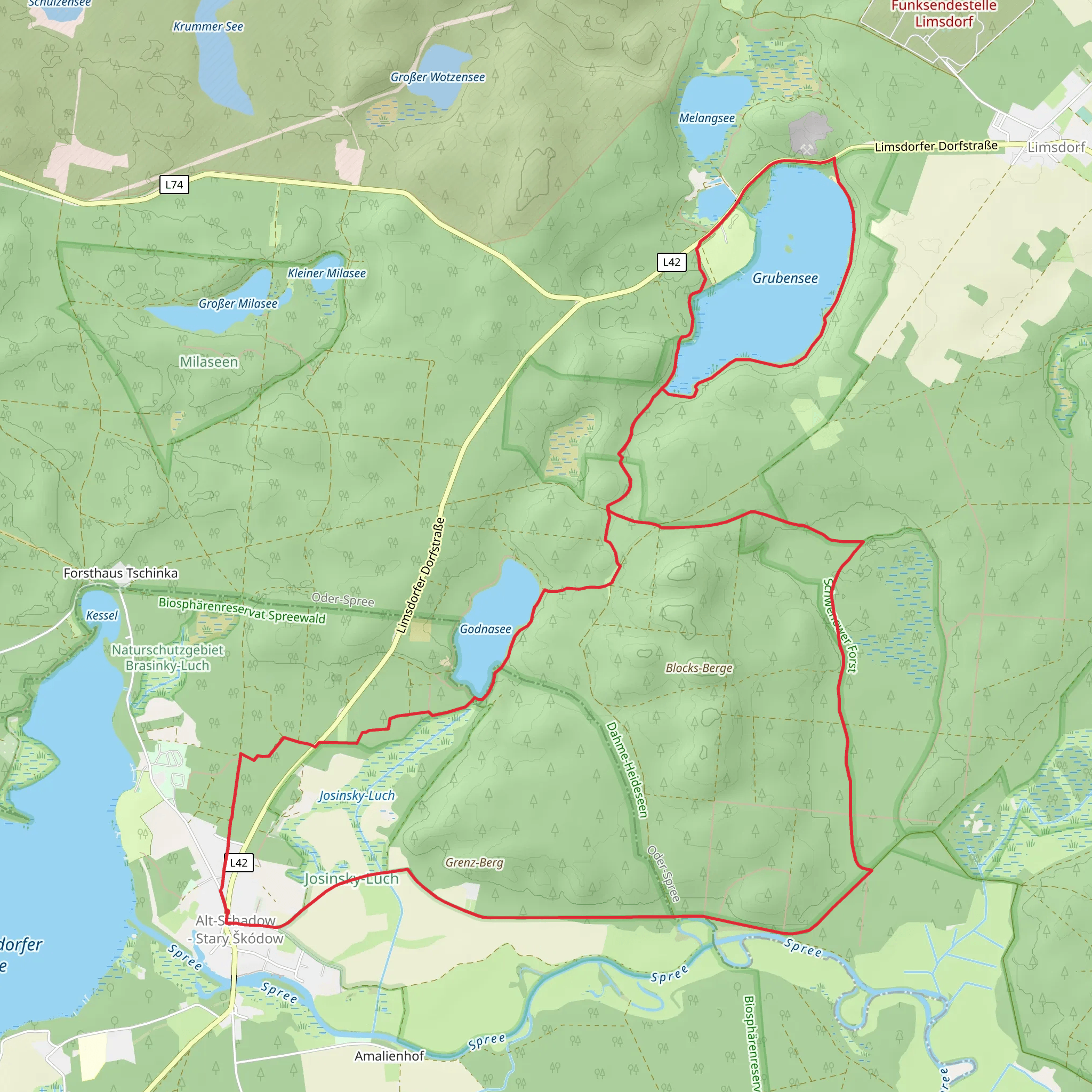 Alt Schadow, Tiefersee and Godnasee Loop mobile static map