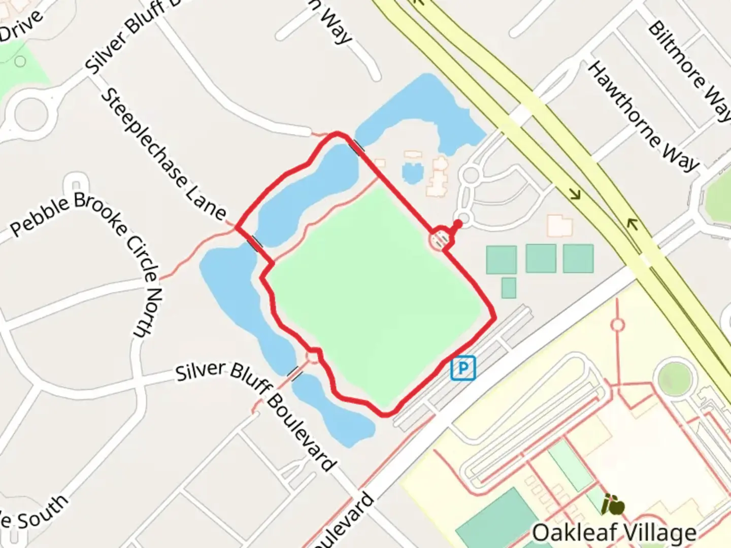 An image depicting the trail Oakleaf Village Parkway Loop and its surrounding area.