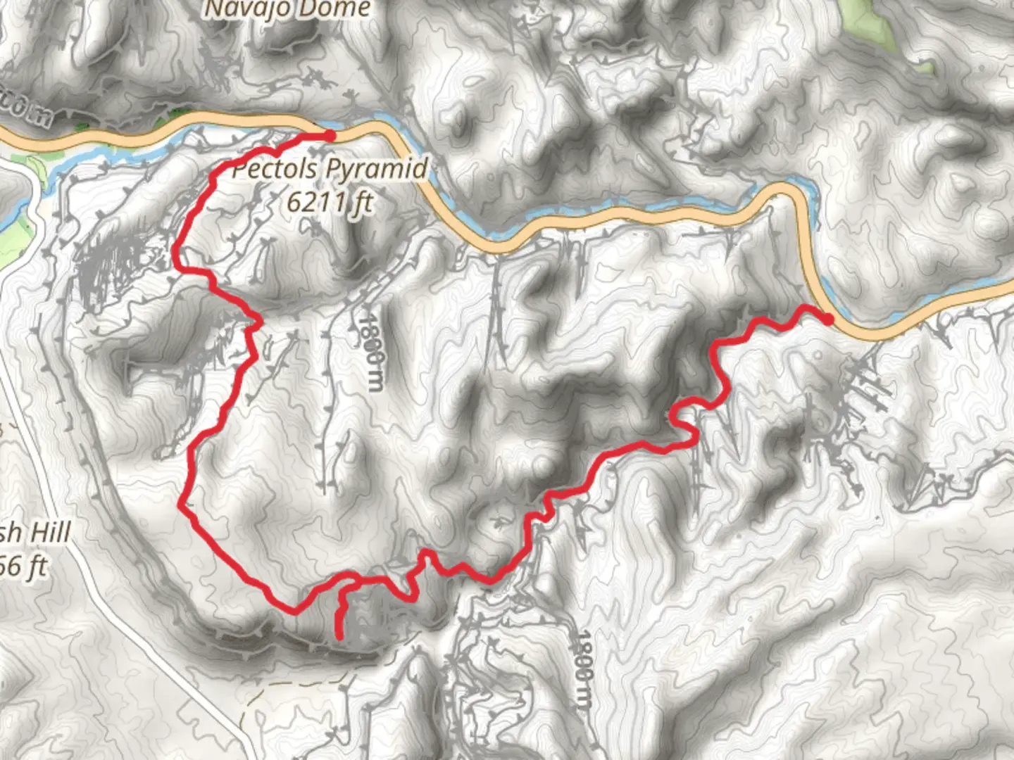 An image depicting the trail Frying Pan Trail and Grand Wash Trail and its surrounding area.