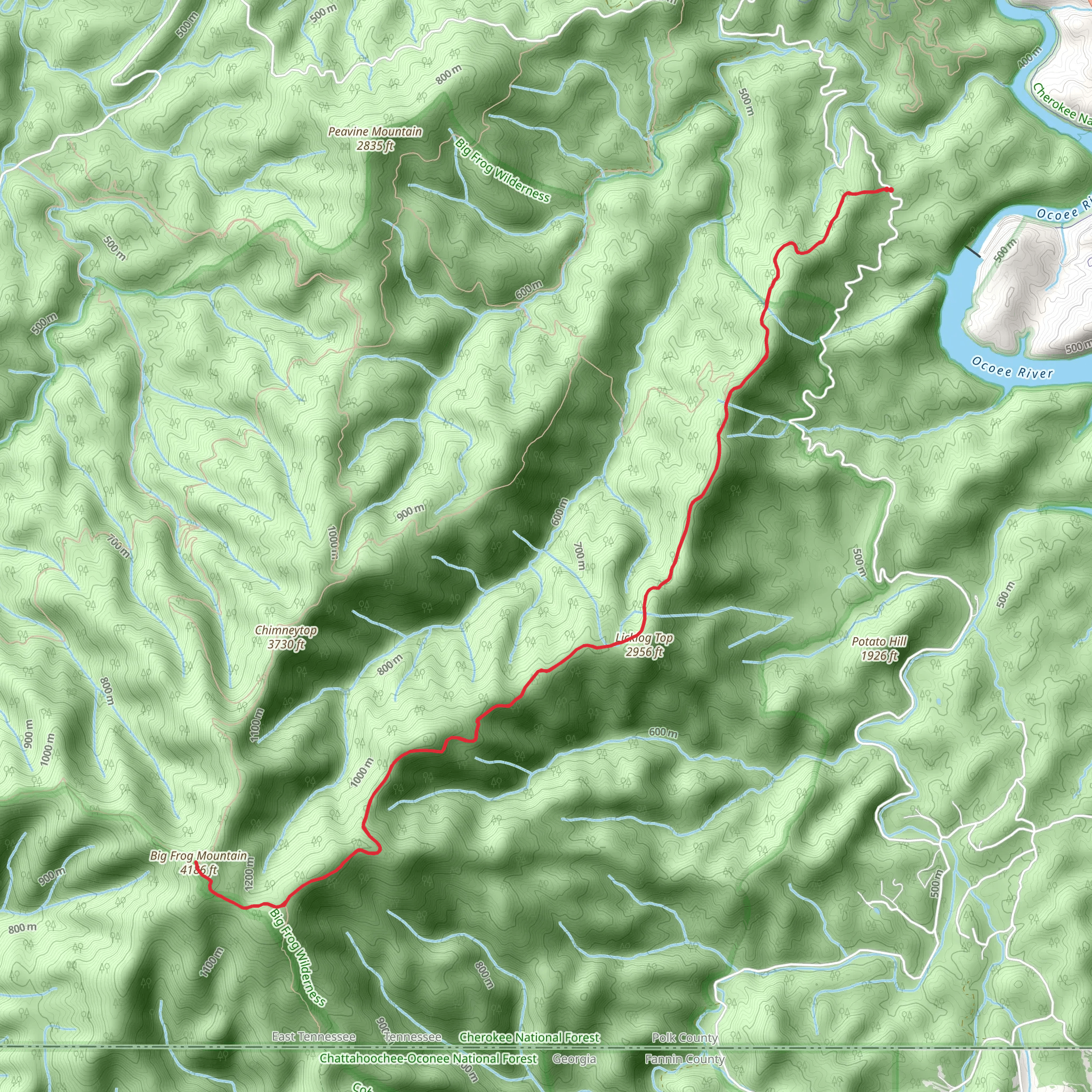 Big Frog Mountain via Licklog Ridge mobile static map