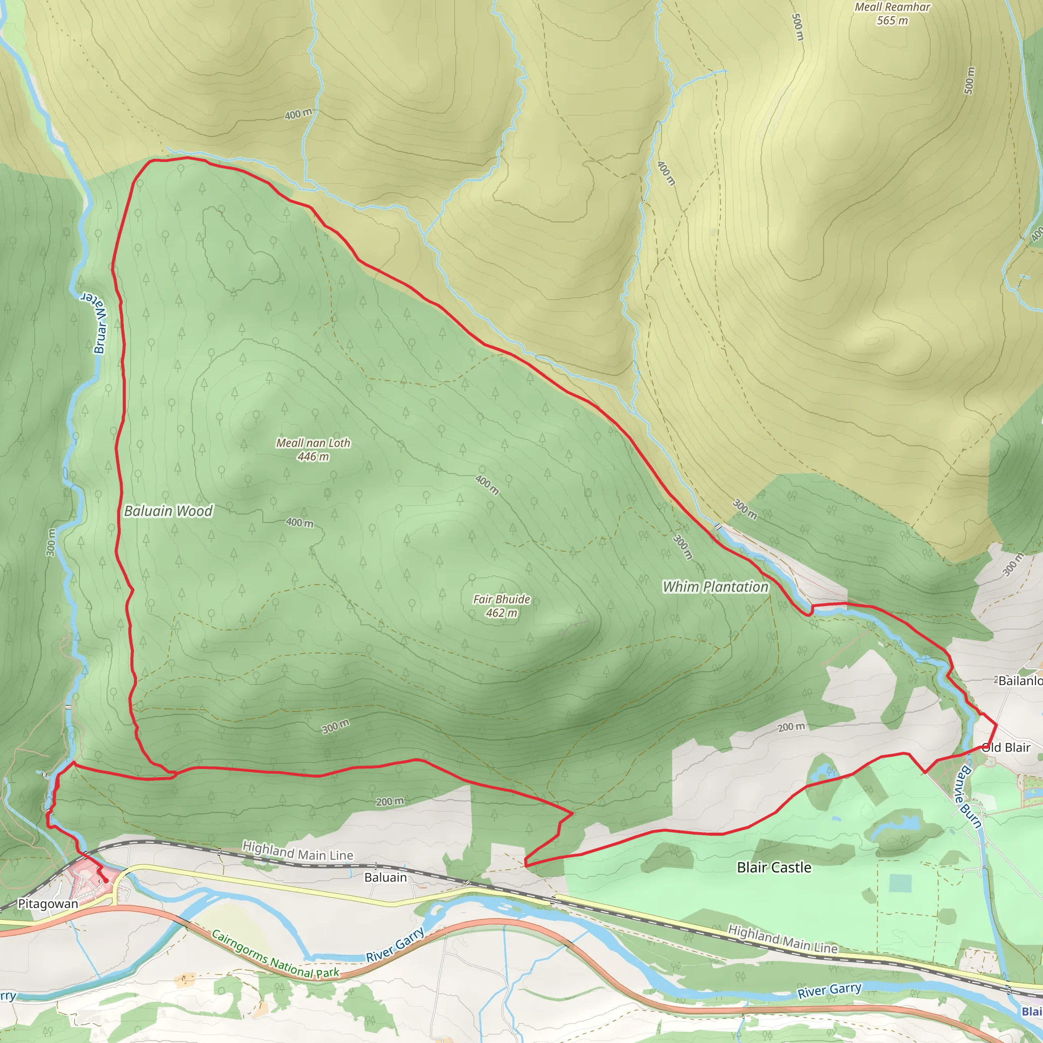 Glen Banvie and Blair Castle from the Falls of Bruar mobile static map