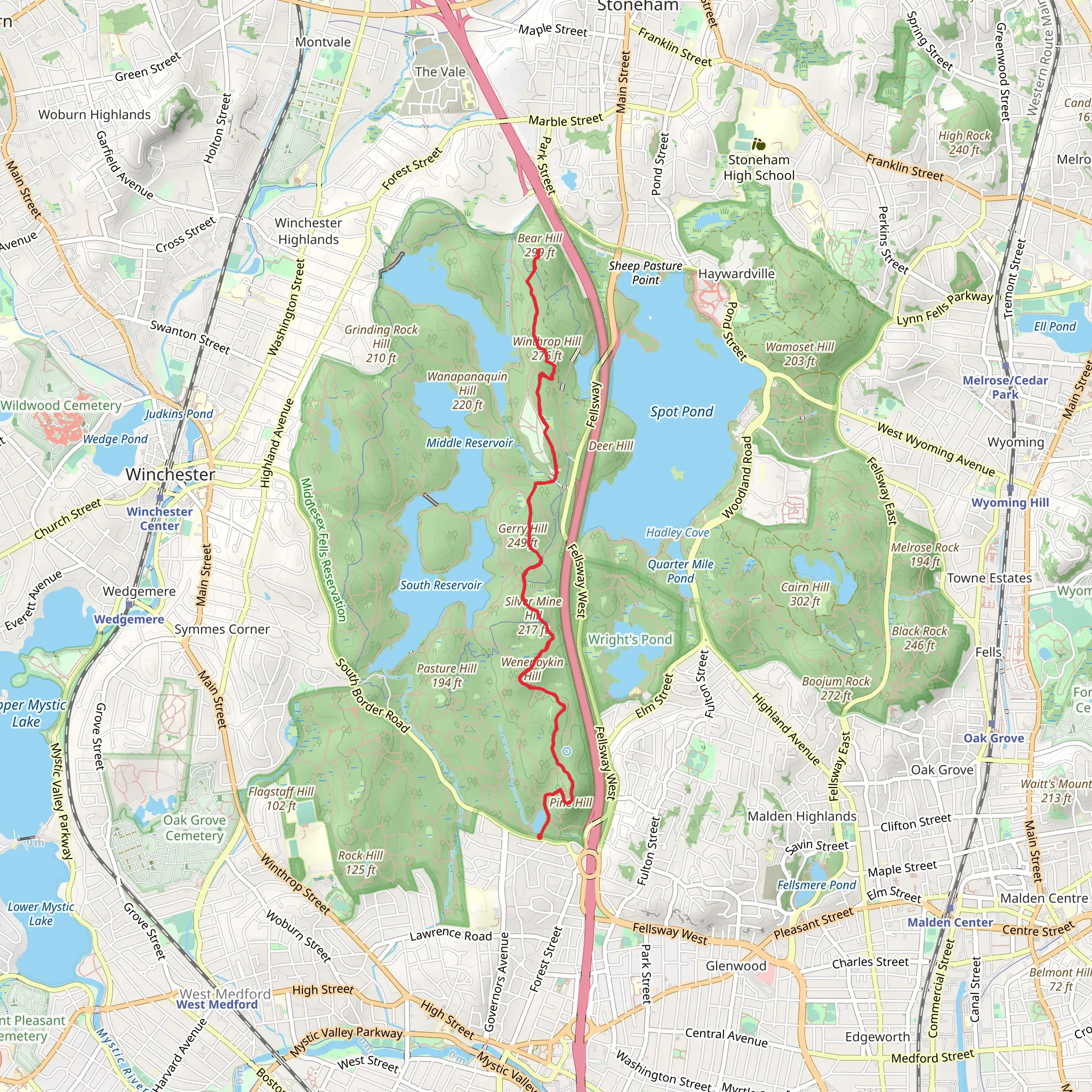 Bellevue Pond to Bear Hill mobile static map