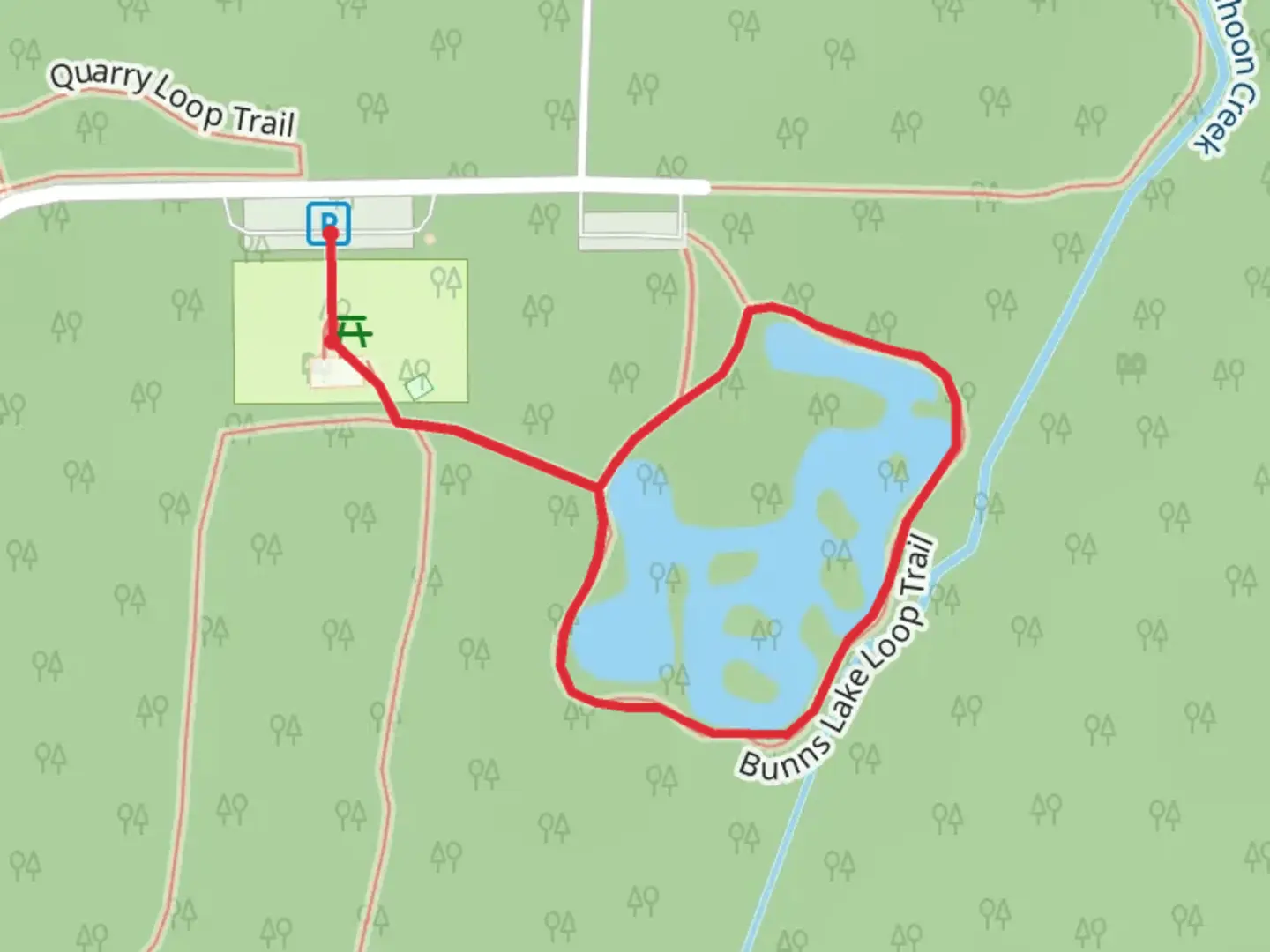 An image depicting the trail Bunns Lake Loop and its surrounding area.