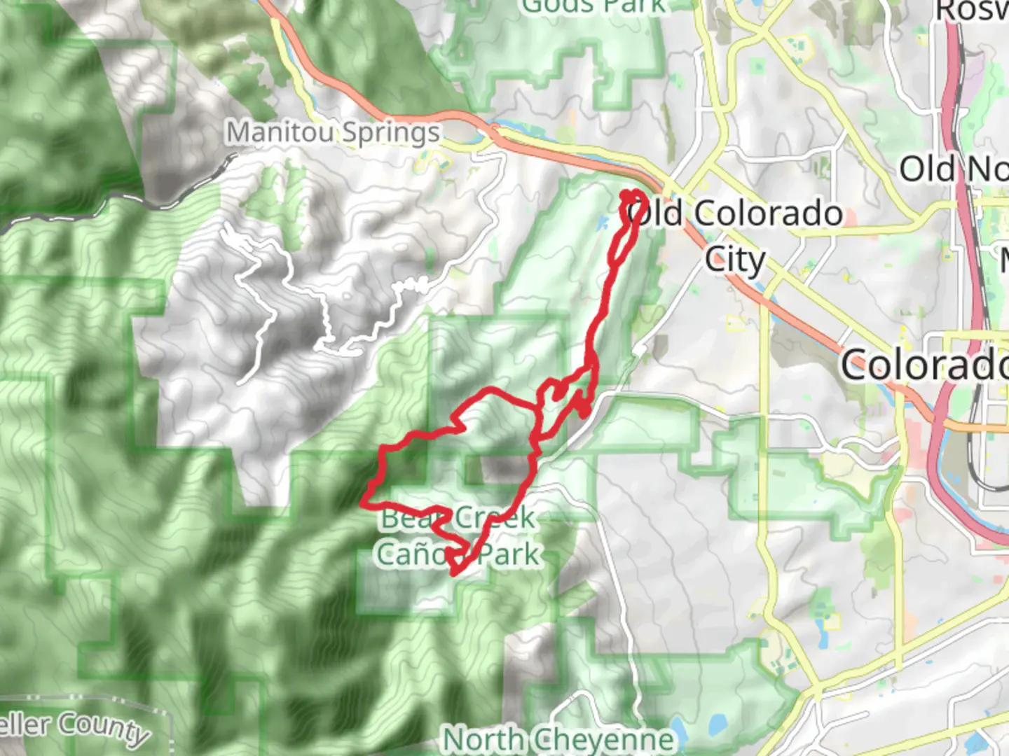 An image depicting the trail Red Rock Rim Trail, White Acres Trail and Palmer Red Rock Trail Loop and its surrounding area.