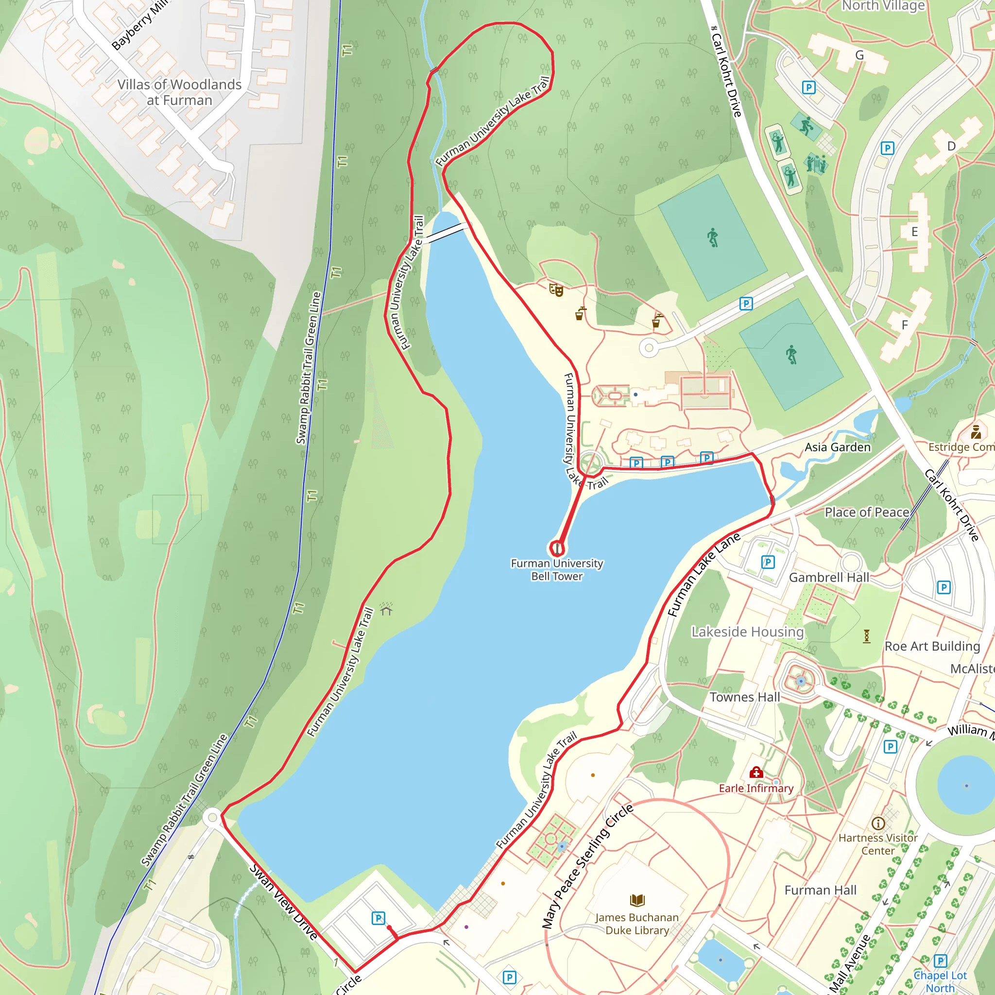 Furman University Lake Loop Trail mobile static map