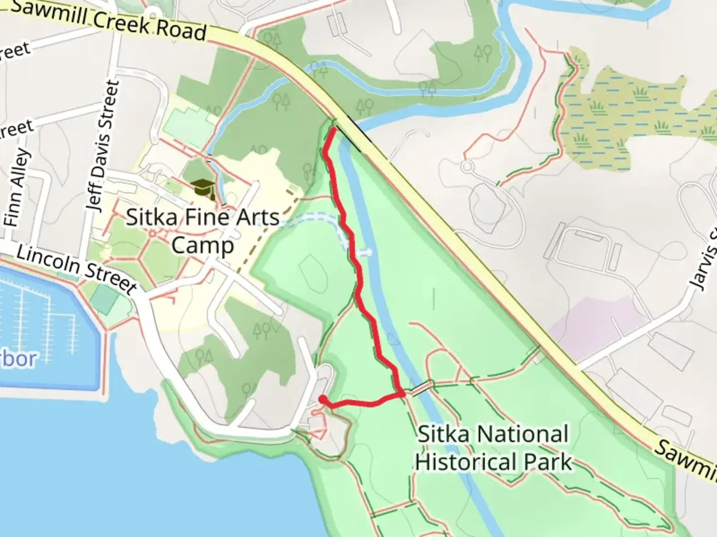 An image depicting the trail Indian River - Kaasdahéen and its surrounding area.