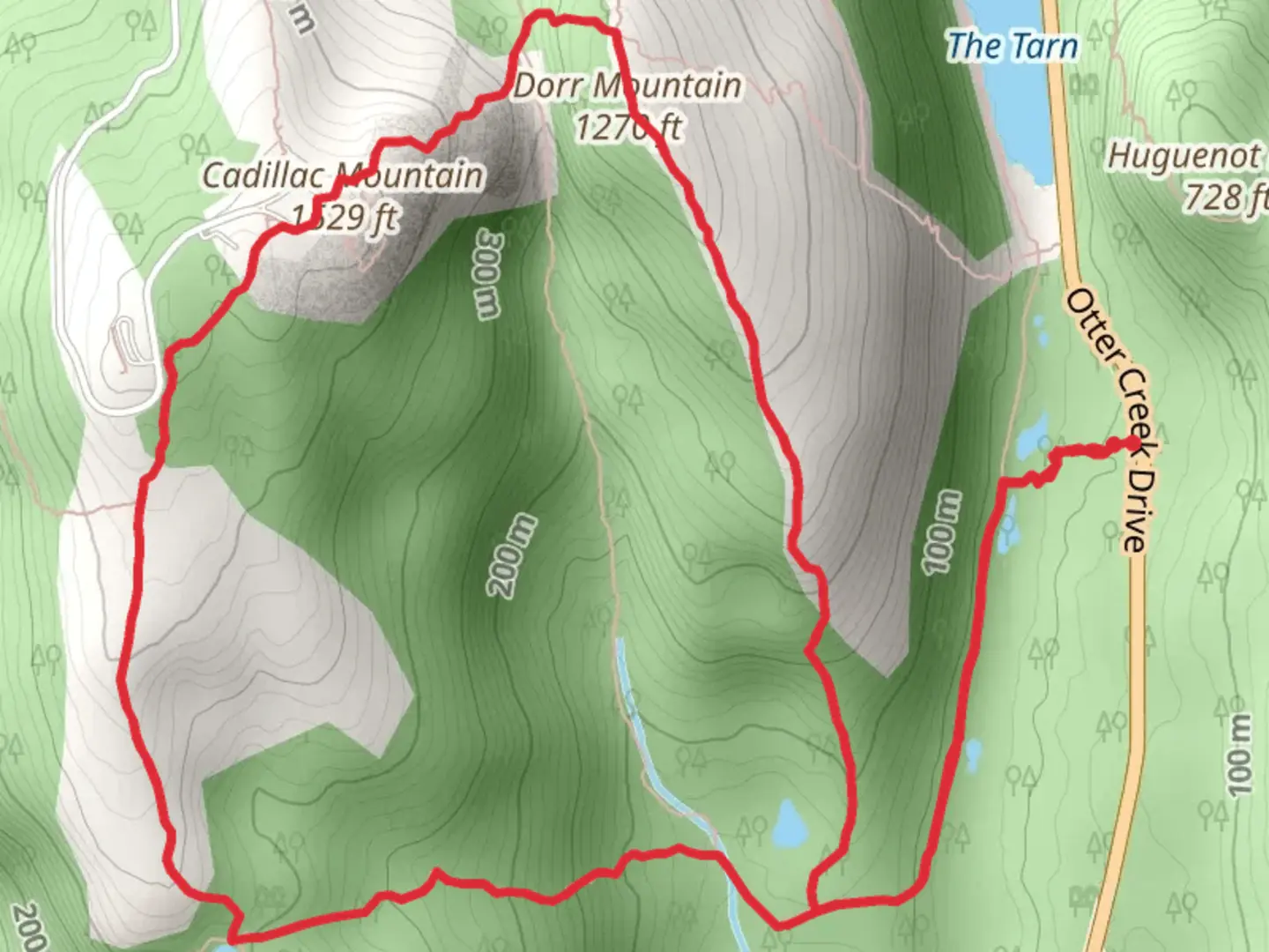 An image depicting the trail Cadillac Mountain and Dorr Mountain Loop and its surrounding area.