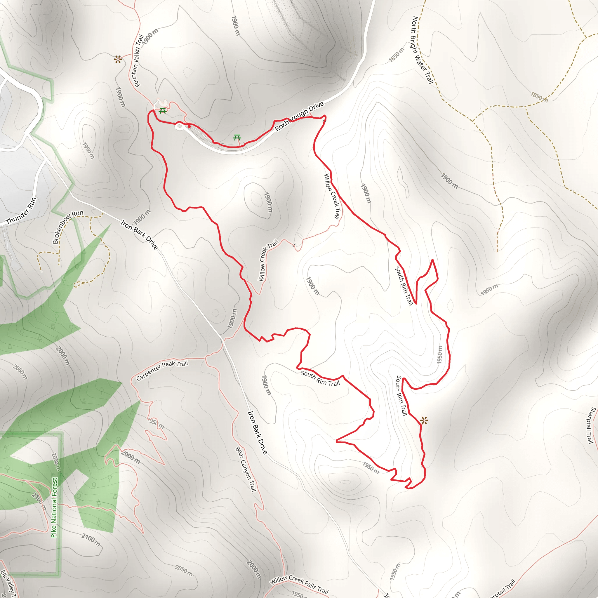 South Rim Trail and Willow Creek Trail Loop mobile static map