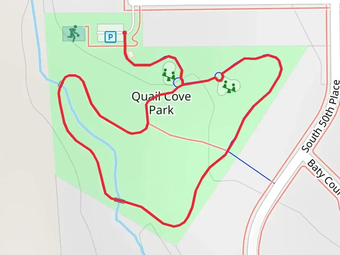 An image depicting the trail Quail Cove Park Loop and its surrounding area.