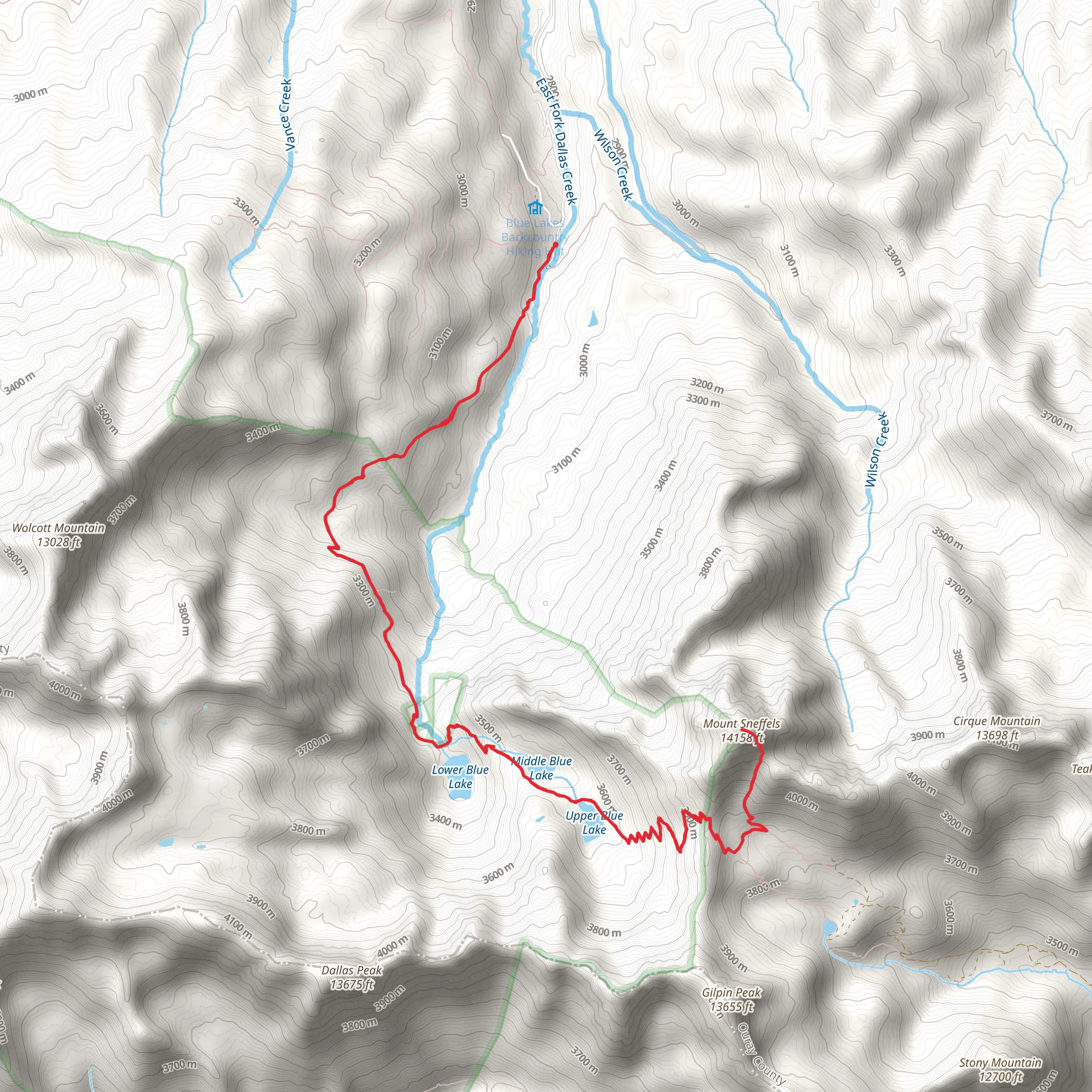 Mount Sneffels via Blue Lakes Trail mobile static map