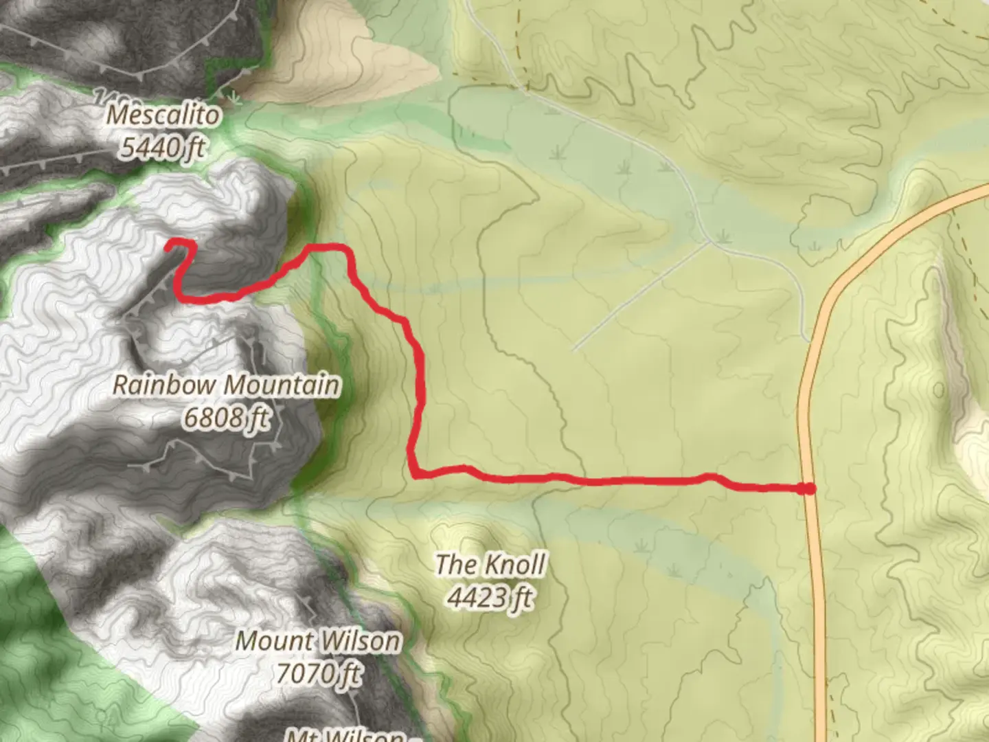 An image depicting the trail Knoll and North Oak Creek Trail and its surrounding area.