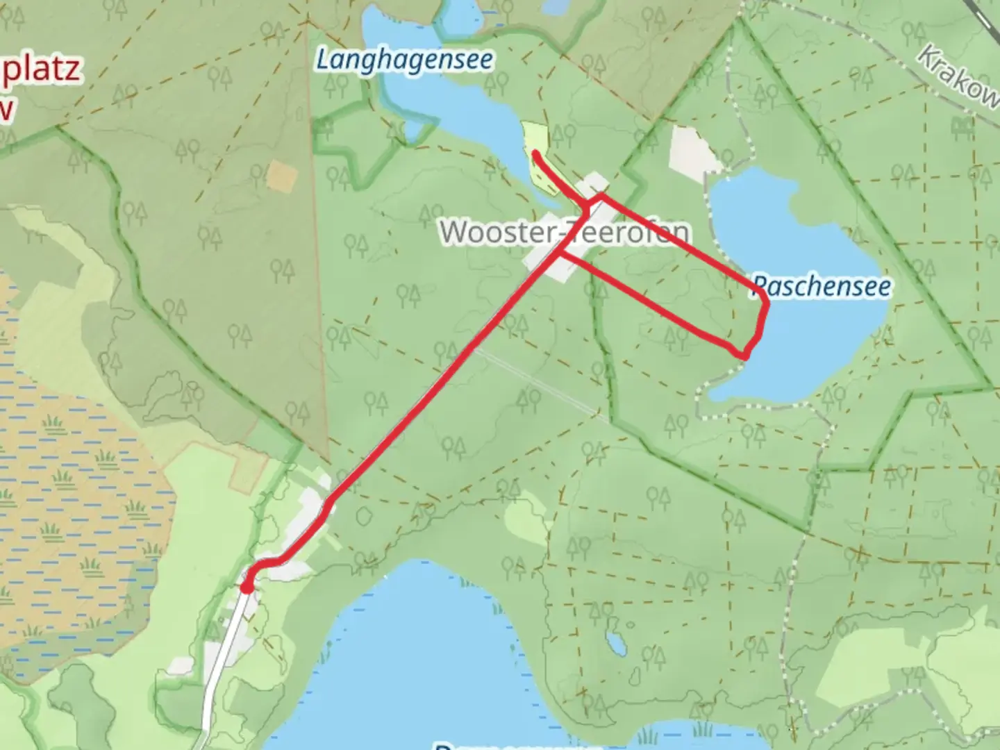 An image depicting the trail Langhagensee and Paschensee and its surrounding area.