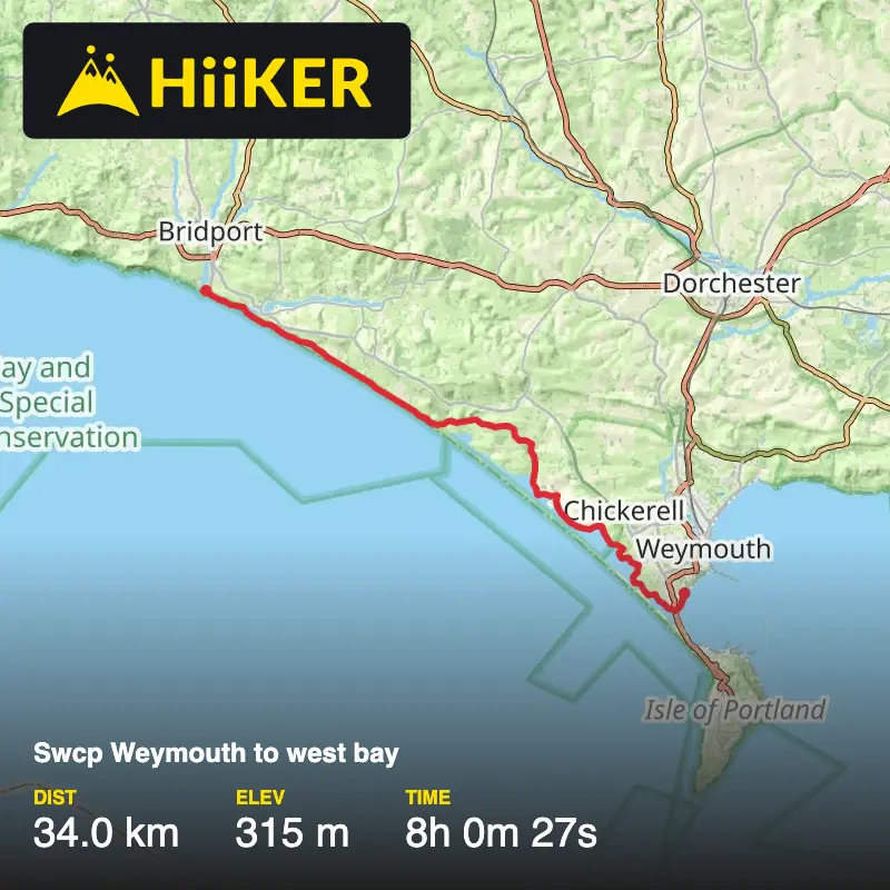 A map preview of the recording Swcp Weymouth to west bay.
