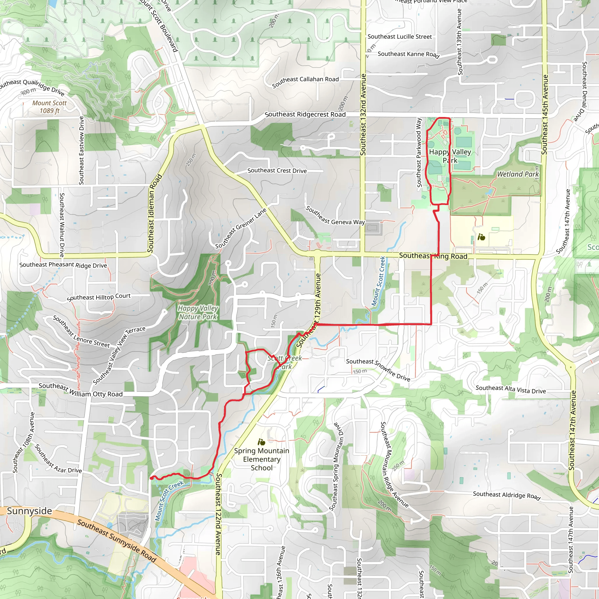 Southern Lites Park, Scott Creek Park and Happy Valley Park Walk mobile static map