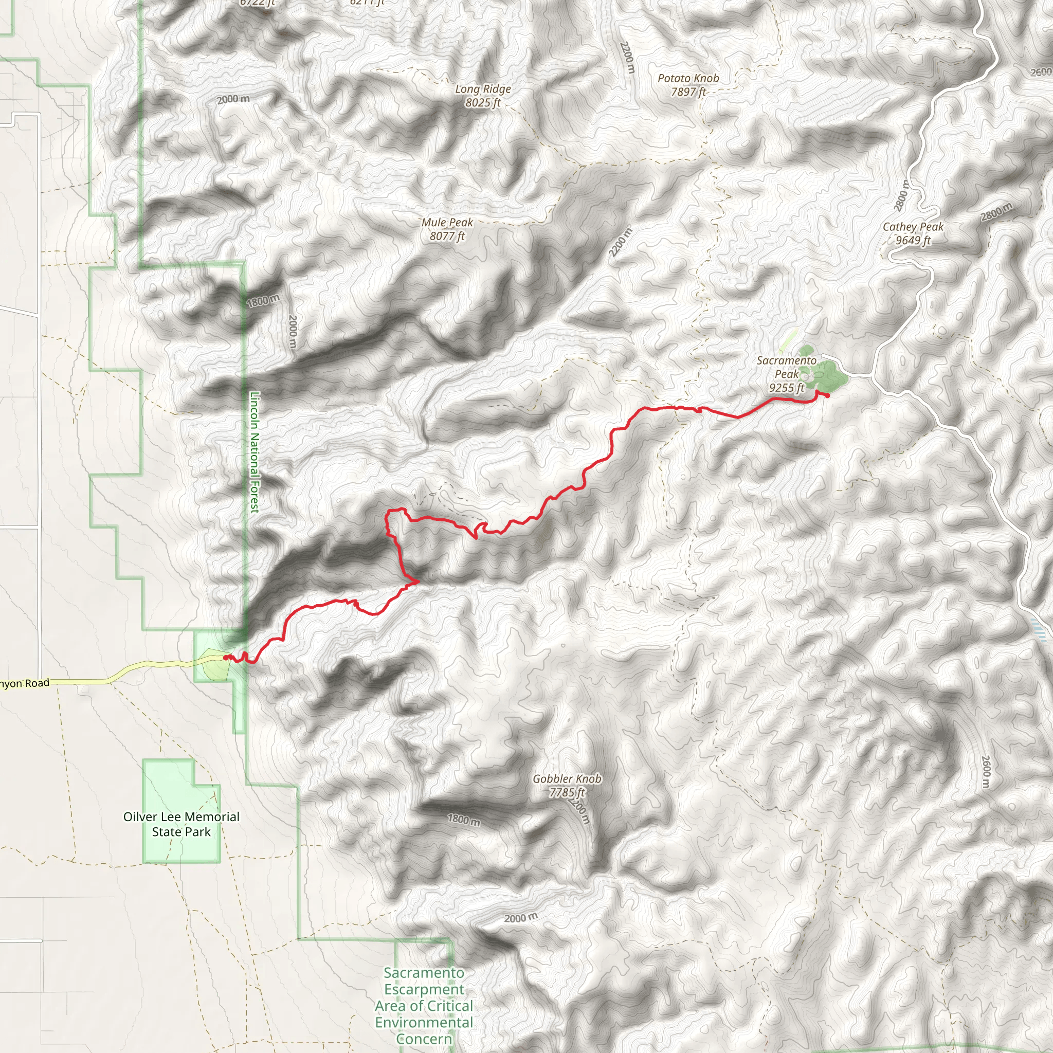 Road Canyon and Dog Canyon Trail mobile static map