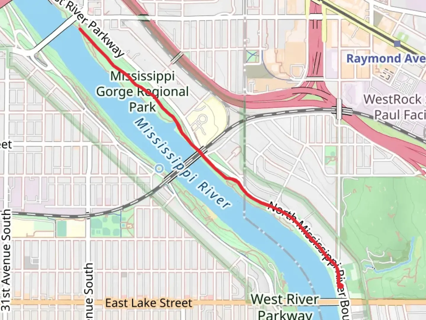 An image depicting the trail East River Parkway Trail and its surrounding area.