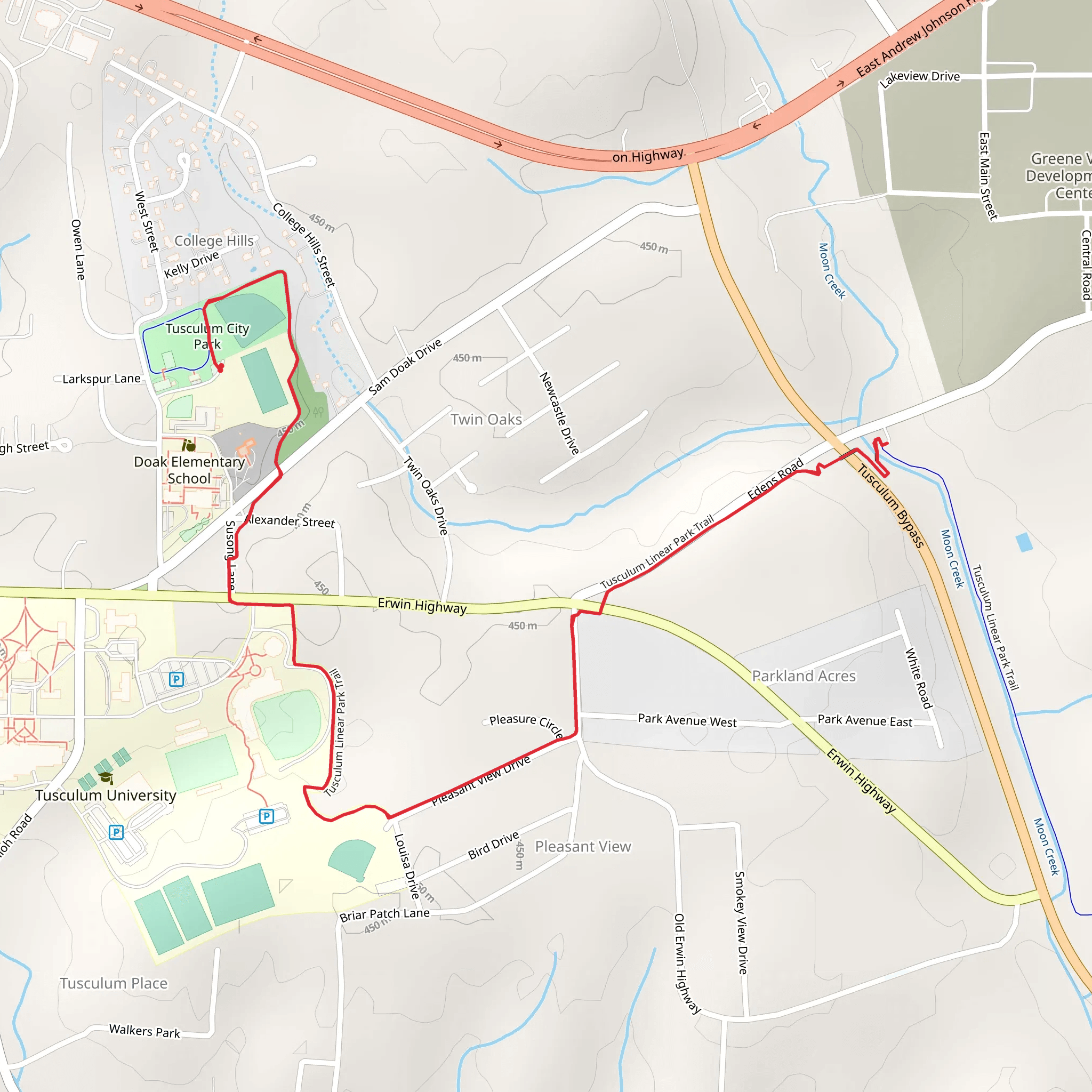 Tusculum Linear Park Trail Out and Back mobile static map