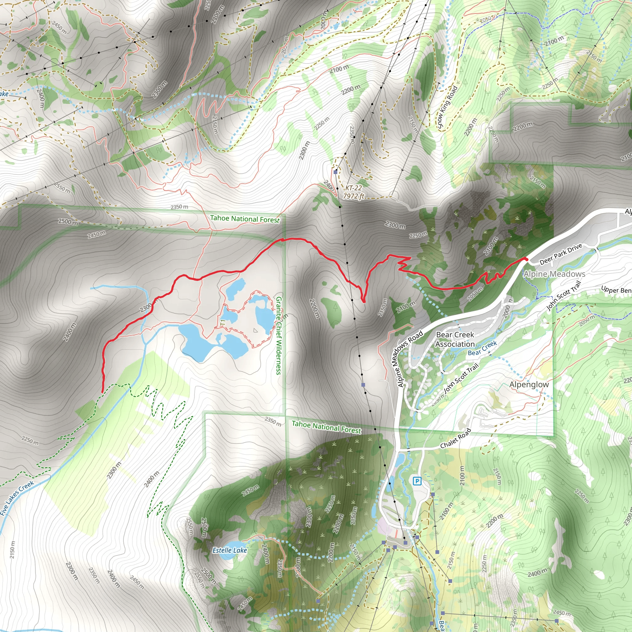Squaw Saddle Trail via Five Lakes Trail mobile static map