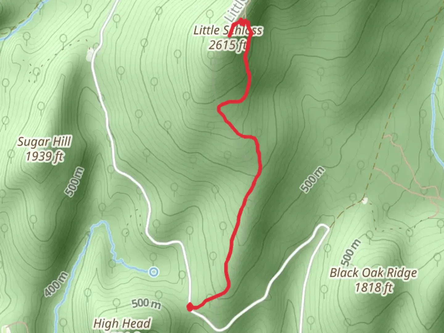 An image depicting the trail Little Schloss via Little Sluice Trail and its surrounding area.