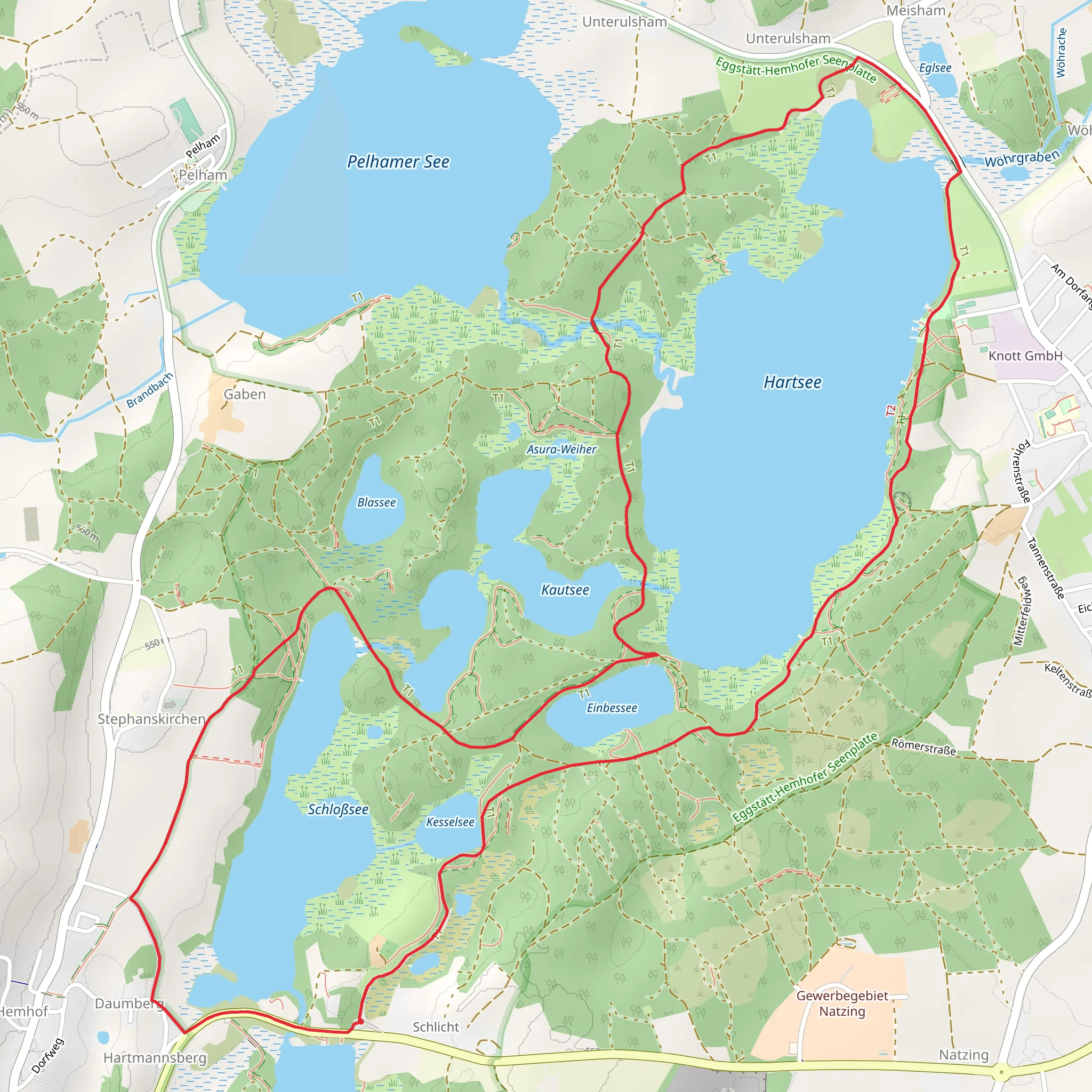 Kesselsee and Hartsee Loop via Bad Endorf and Hartsee Rundweg mobile static map