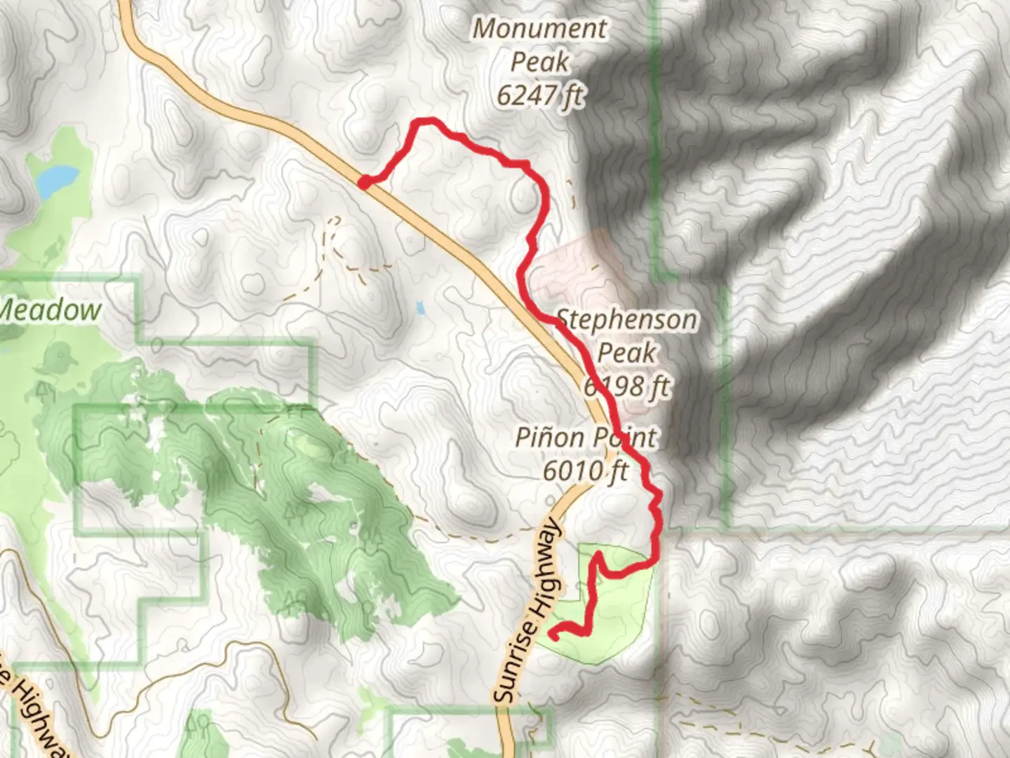 An image depicting the trail Burnt Rancheria Campground via Big Laguna Trail and its surrounding area.