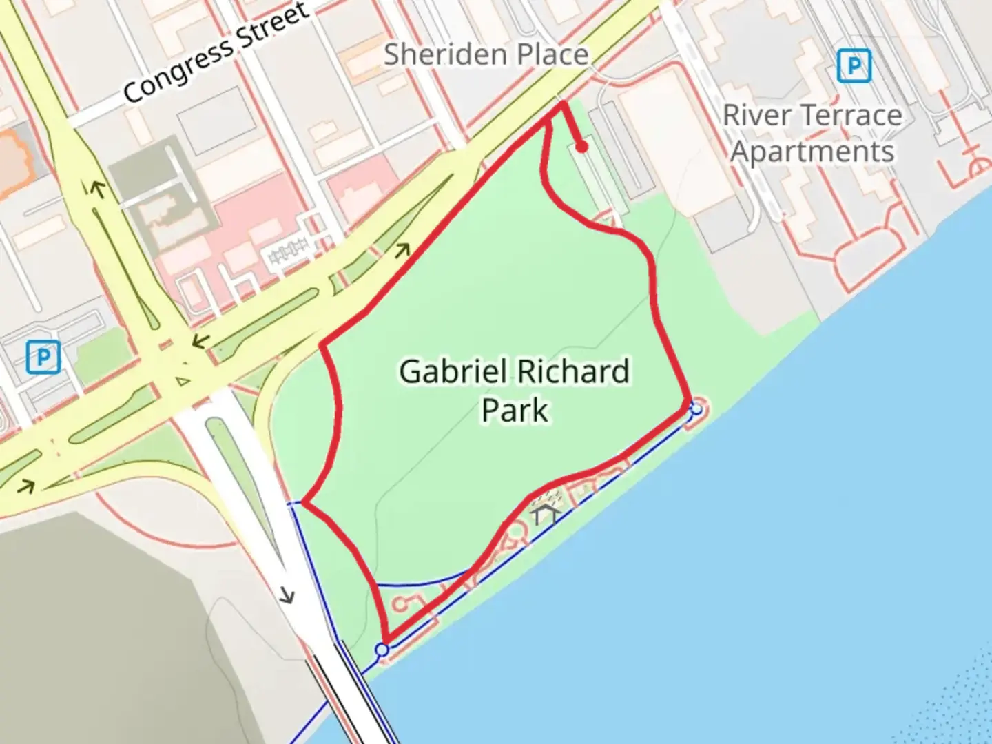 An image depicting the trail Gabriel Richard Park Loop and its surrounding area.