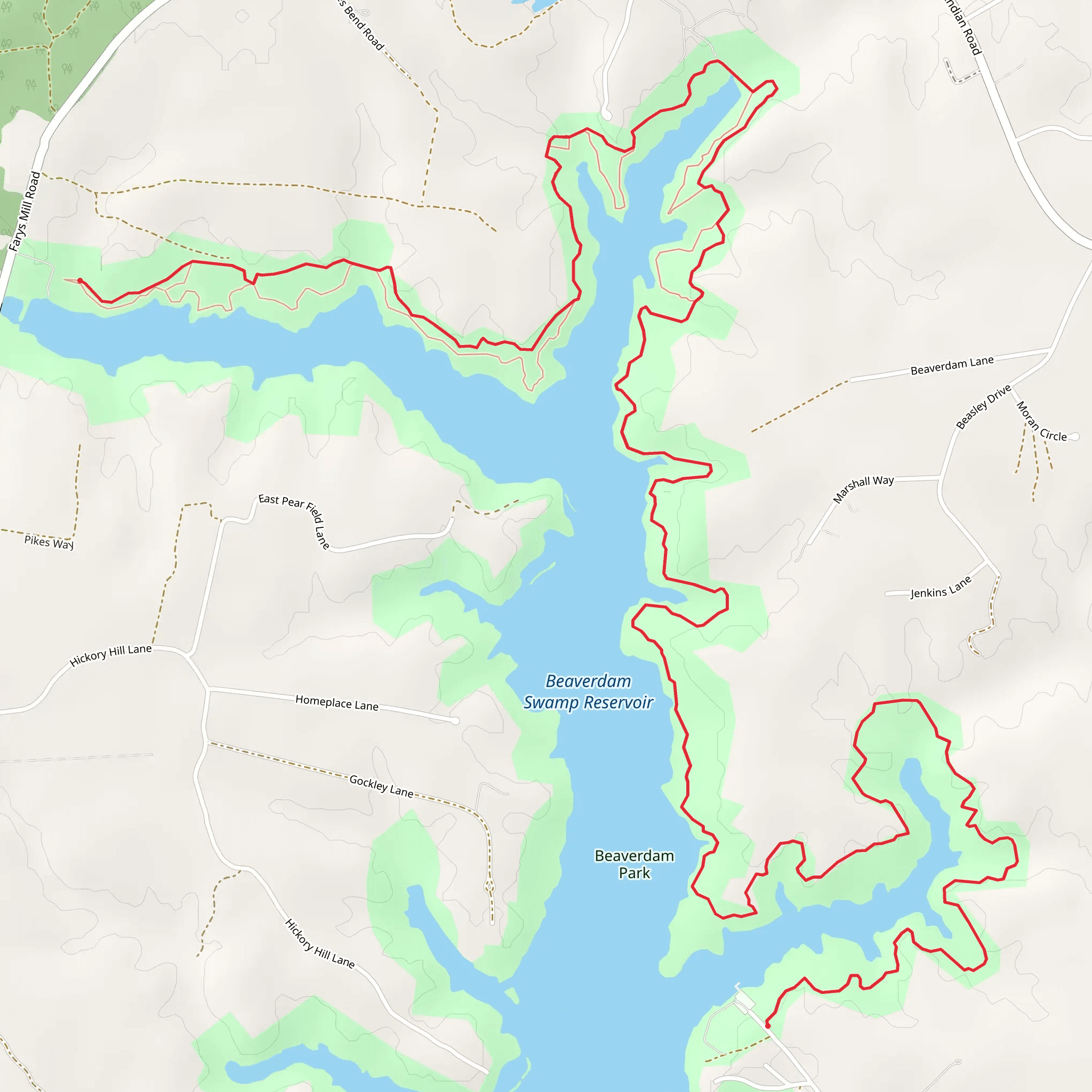 Beaverdam Swamp Reservoir Side Walk mobile static map