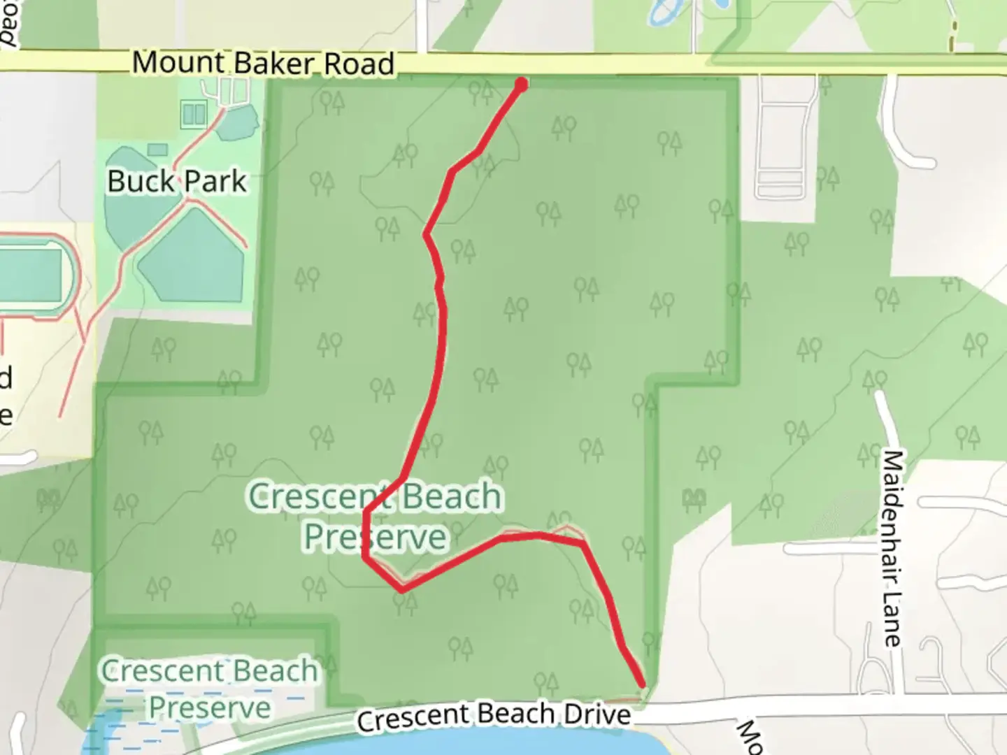 An image depicting the trail Crescent Beach Preserve and its surrounding area.