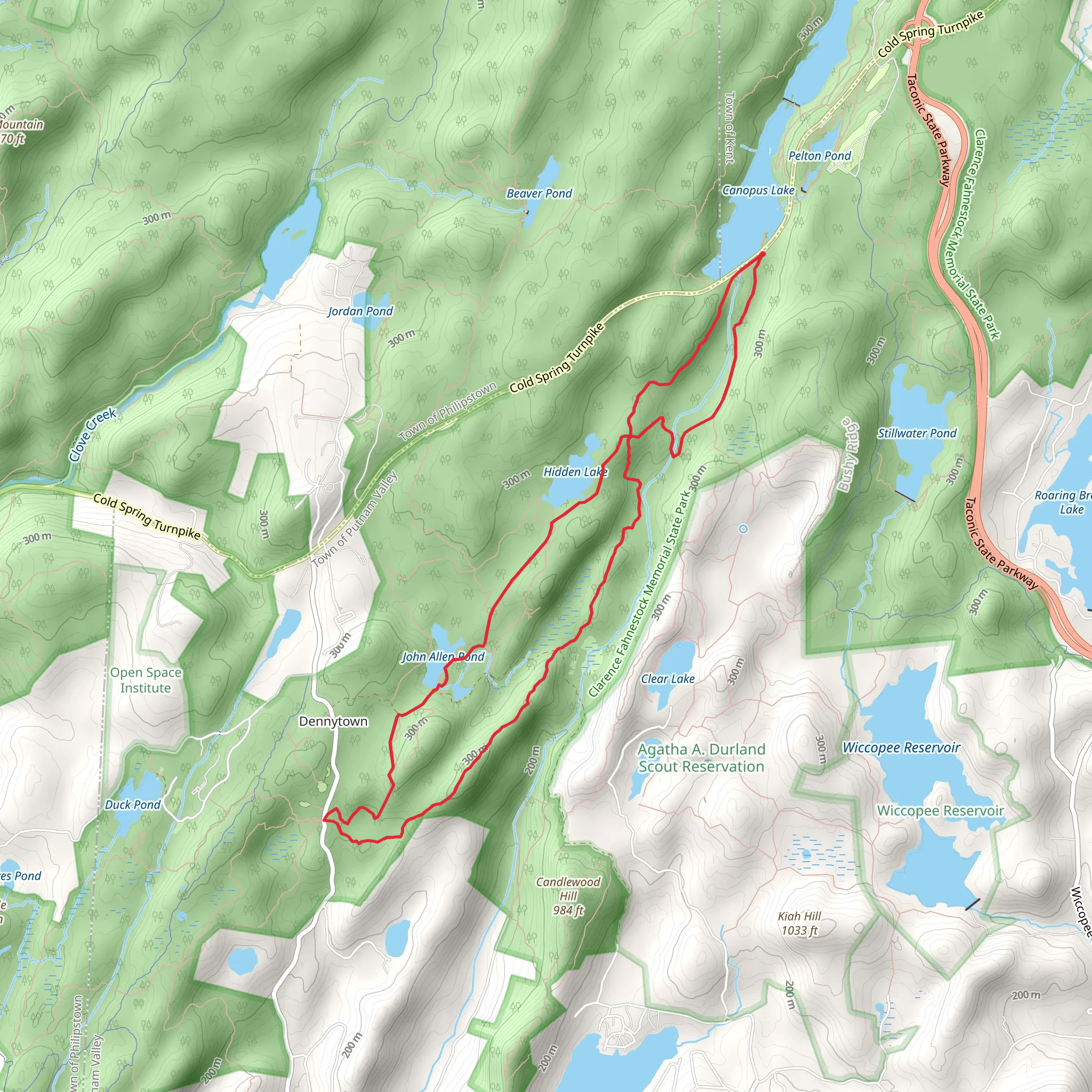 Canopus Lake, Hidden Lake and John Allen Pond Loop via Three Lakes Trail mobile static map