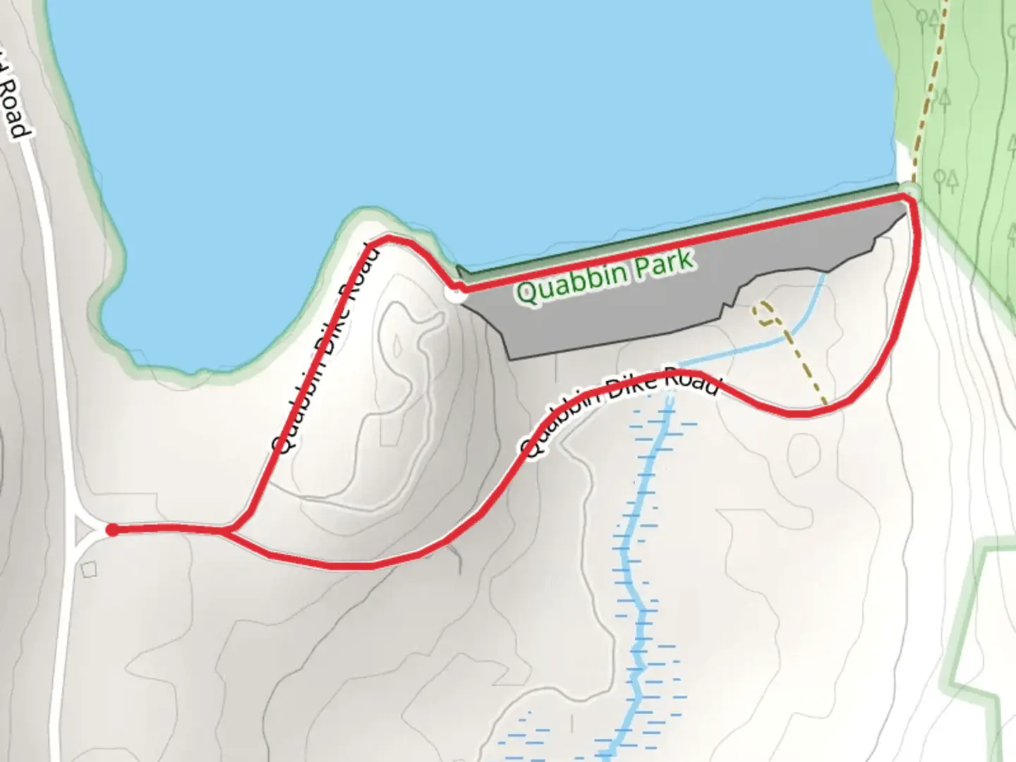 An image depicting the trail Quabbin Reservoir South Shore Loop Trail and its surrounding area.