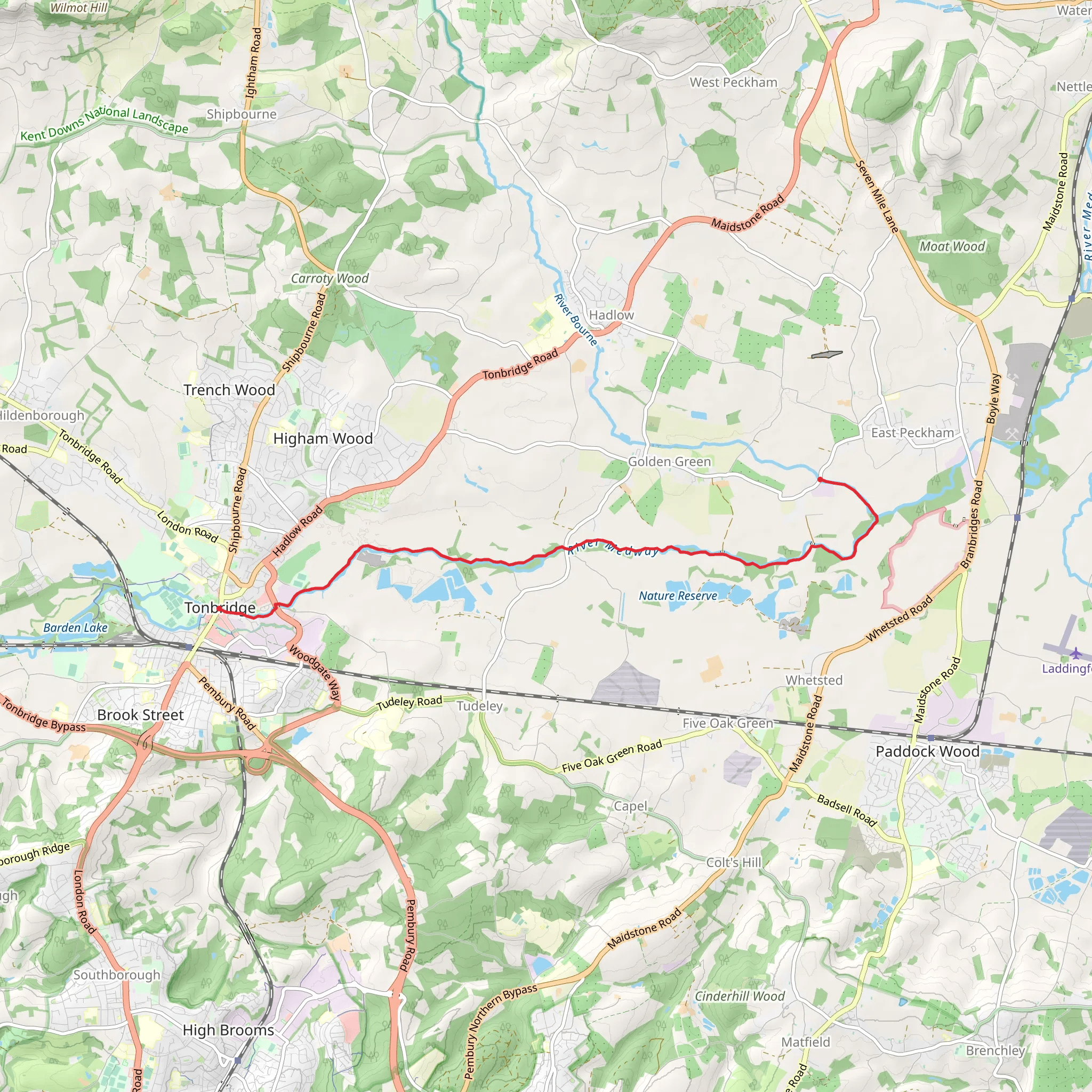 Tonbridge to East Peckham Walk mobile static map