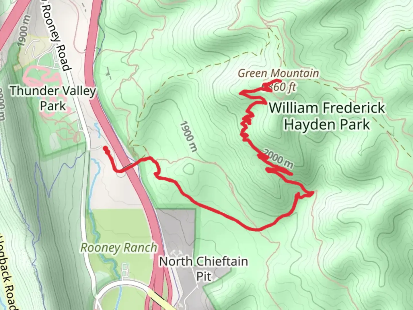 An image depicting the trail Green Mountain via Rooney Valley Trail and its surrounding area.