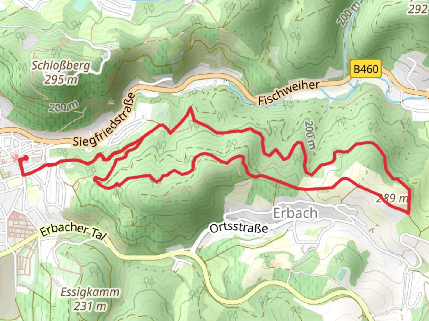 An image depicting the trail Rastplatz Wilhelmshoehe via Engels Weg and its surrounding area.