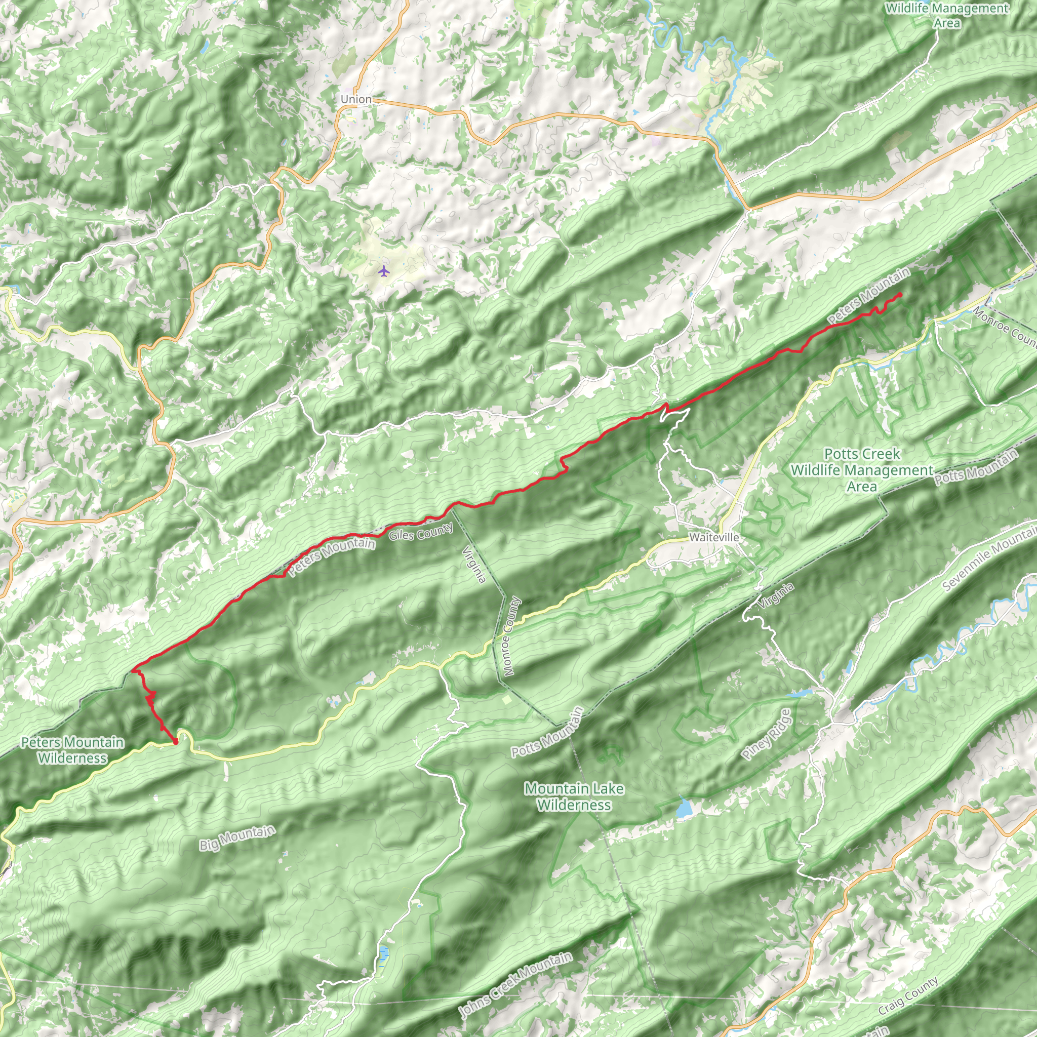 Wrights Peak and Hanging Rock via Appalachian Trail mobile static map