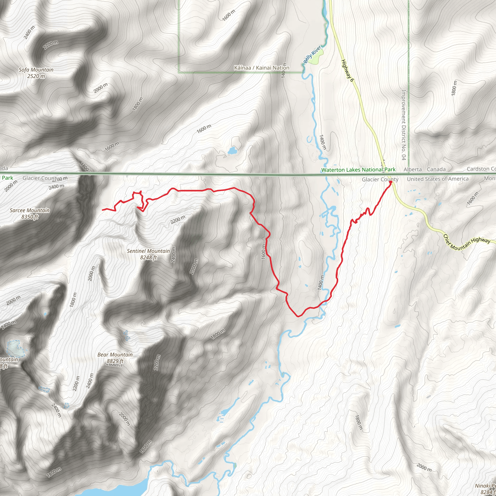 NF Belly River via Belly River Trail mobile static map