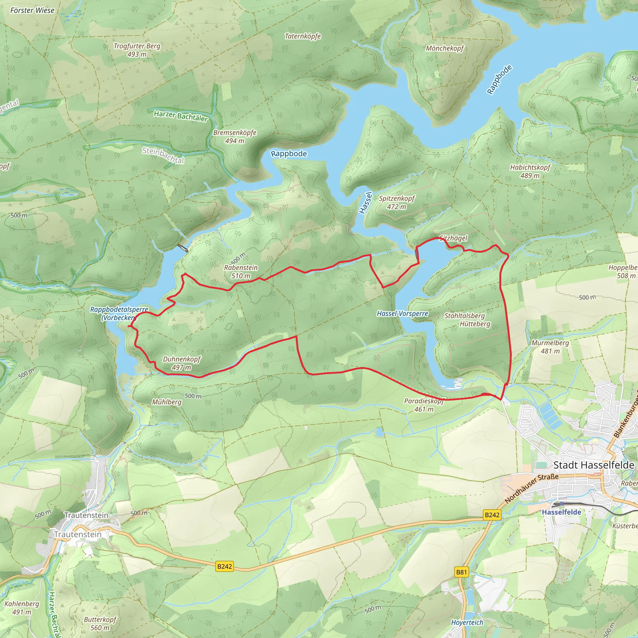 Hassel-Vorsperre and Ruine Trageburg Loop mobile static map