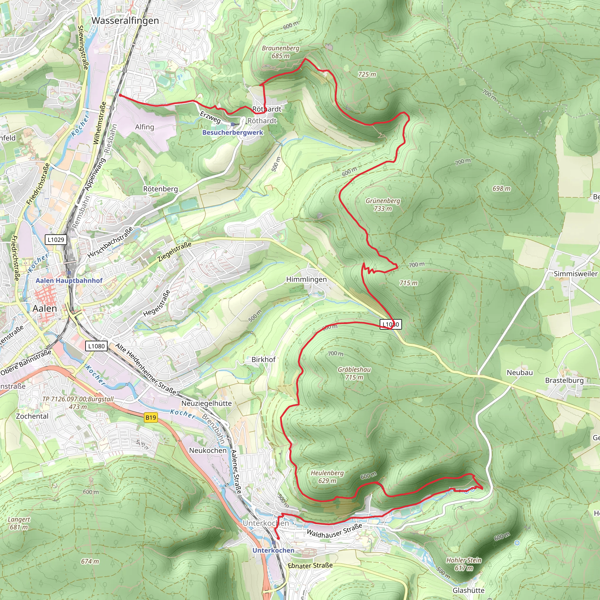 Wasseralfingen to Unterkochen Walk mobile static map