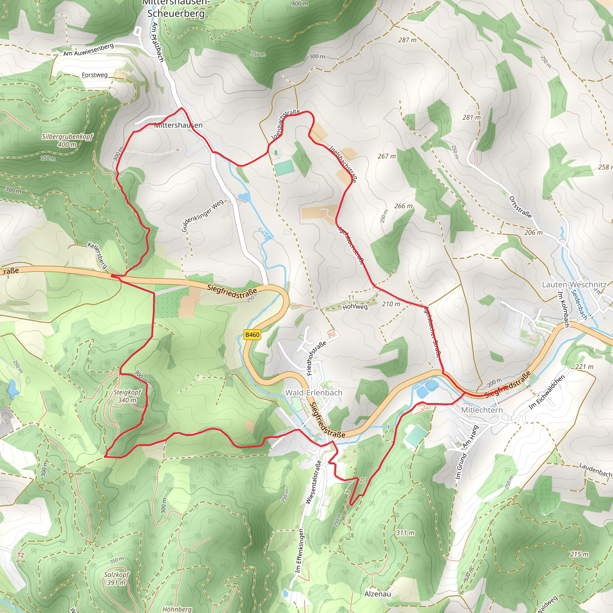 Rundwanderweg Wald-Erlenbach and Igelsbacher Weg mobile static map
