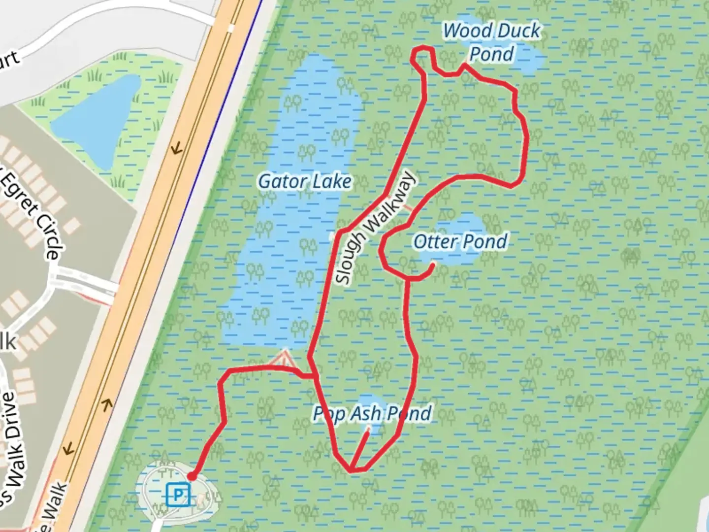 An image depicting the trail Six Mile Cypress Slough Ponds Loop and its surrounding area.