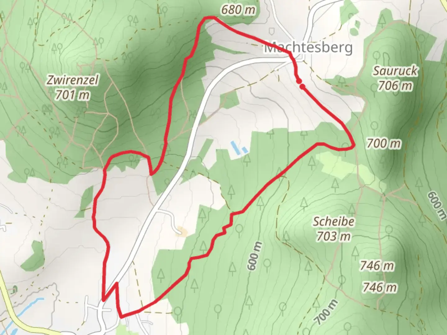 An image depicting the trail Machtesberg Loop and its surrounding area.