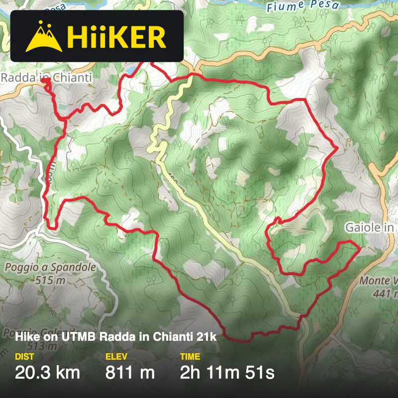 A map preview of the recording Hike on UTMB Radda in Chianti 21k.